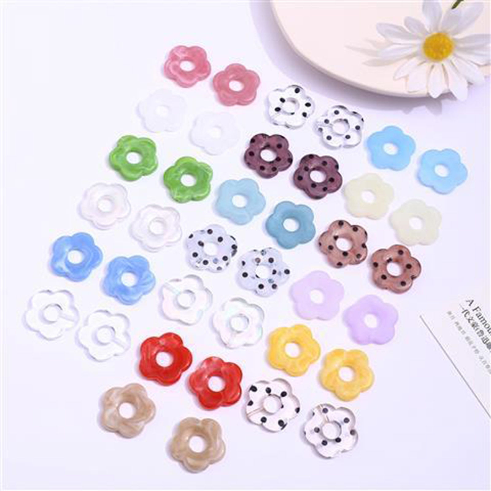 Picture of Acrylic Beads For DIY Jewelry Making (Half Drilled) Multicolor Flower Ink Spot About 27mm x 27mm