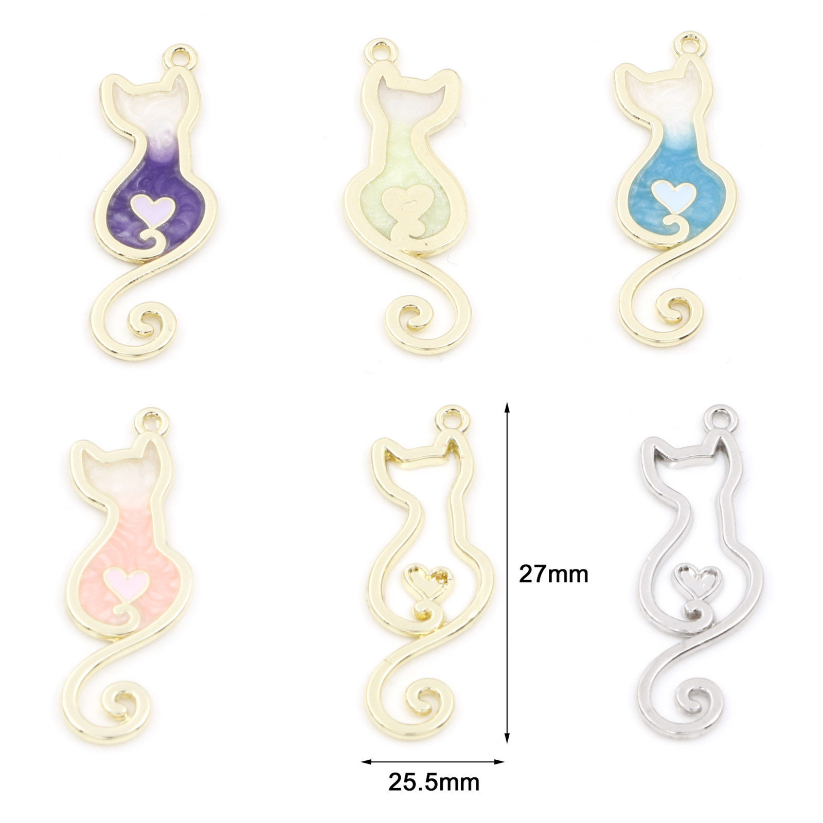 Image de Pendentifs en Alliage de Zinc Chat Émail 3.4cm x 1.2cm, 10 Pcs