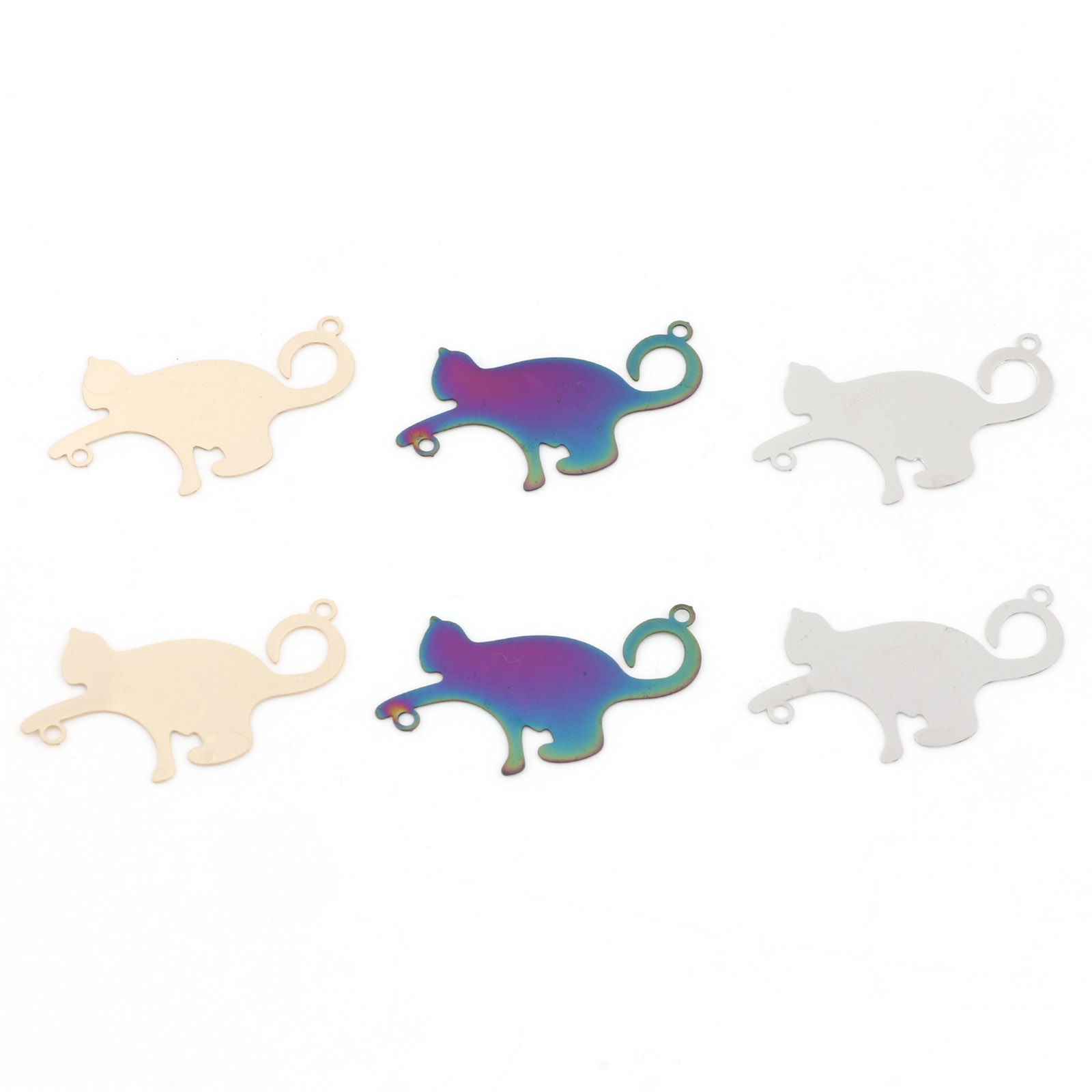 Picture of Iron Based Alloy Filigree Stamping Connectors Charms Pendants Multicolor Cat Animal 3.5cm x 2.1cm