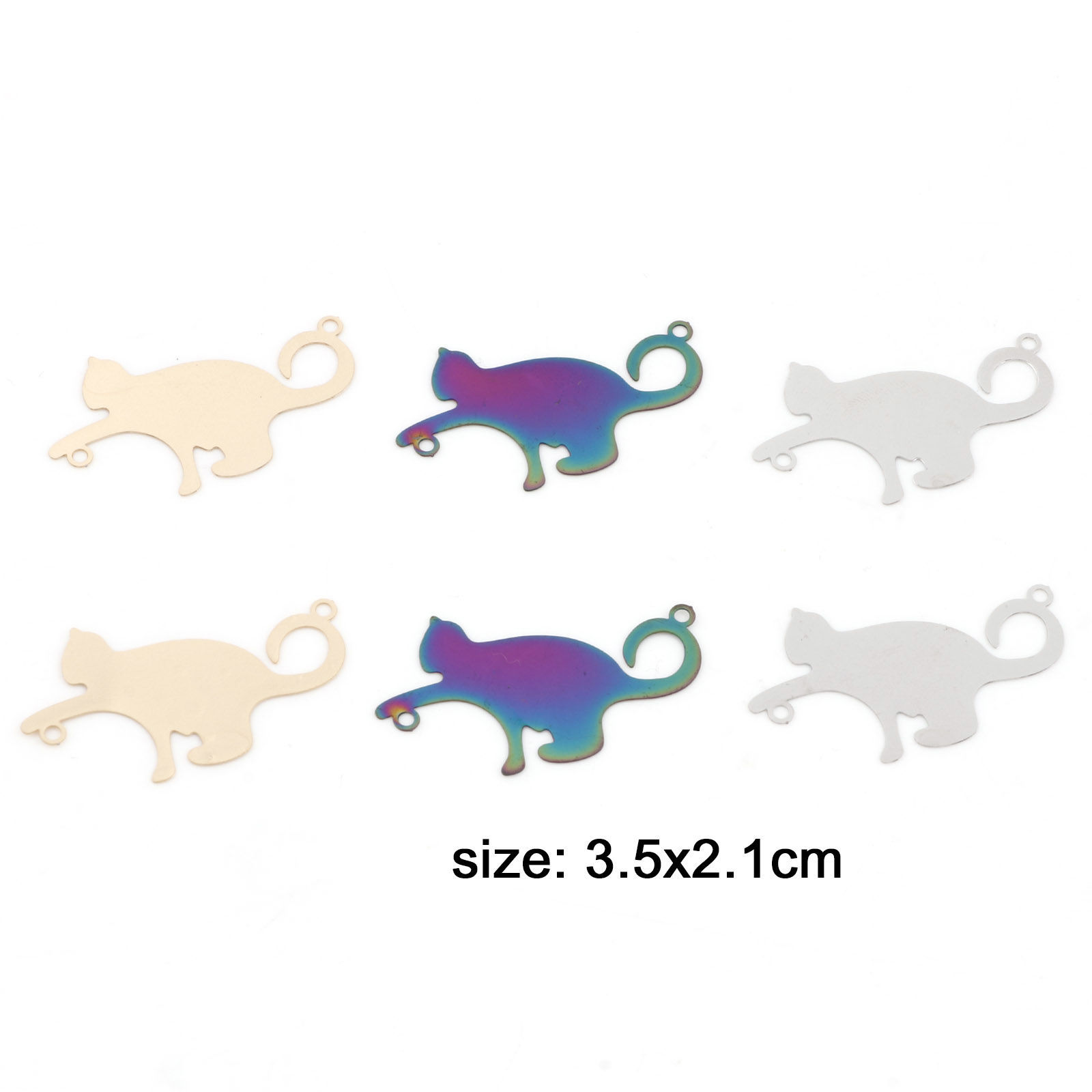 Picture of Iron Based Alloy Filigree Stamping Connectors Charms Pendants Multicolor Cat Animal 3.5cm x 2.1cm
