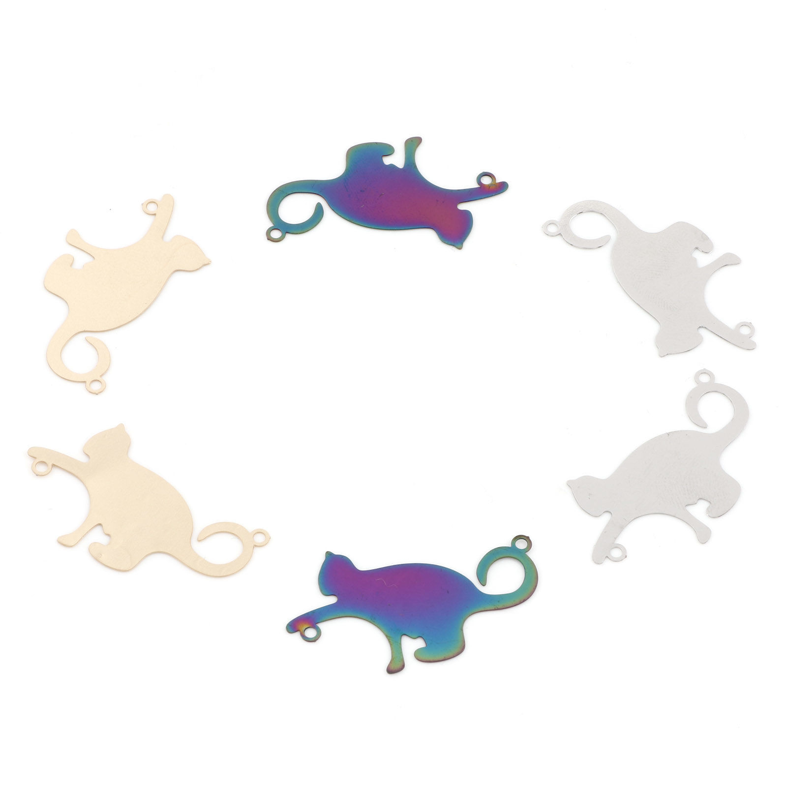 Picture of Iron Based Alloy Filigree Stamping Connectors Charms Pendants Multicolor Cat Animal 3.5cm x 2.1cm