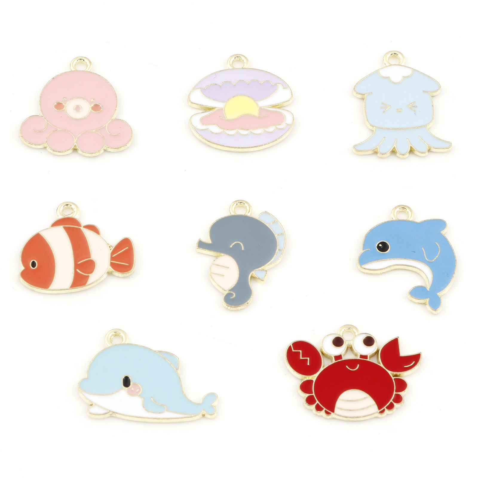 Picture of Zinc Based Alloy Ocean Jewelry Charms Gold Plated Multicolor Marine Animal Enamel
