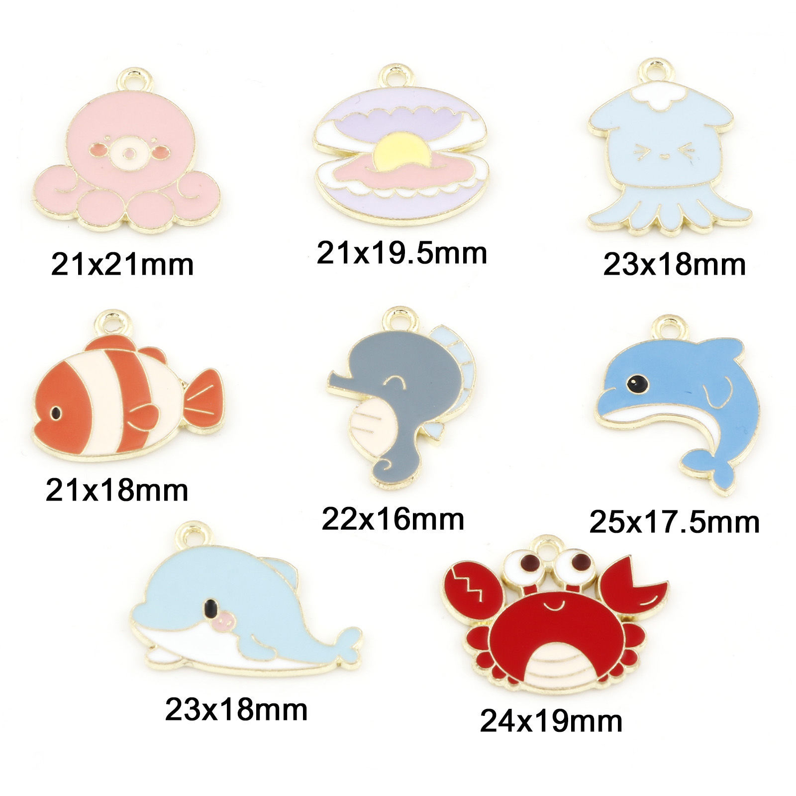 Picture of Zinc Based Alloy Ocean Jewelry Charms Gold Plated Multicolor Marine Animal Enamel