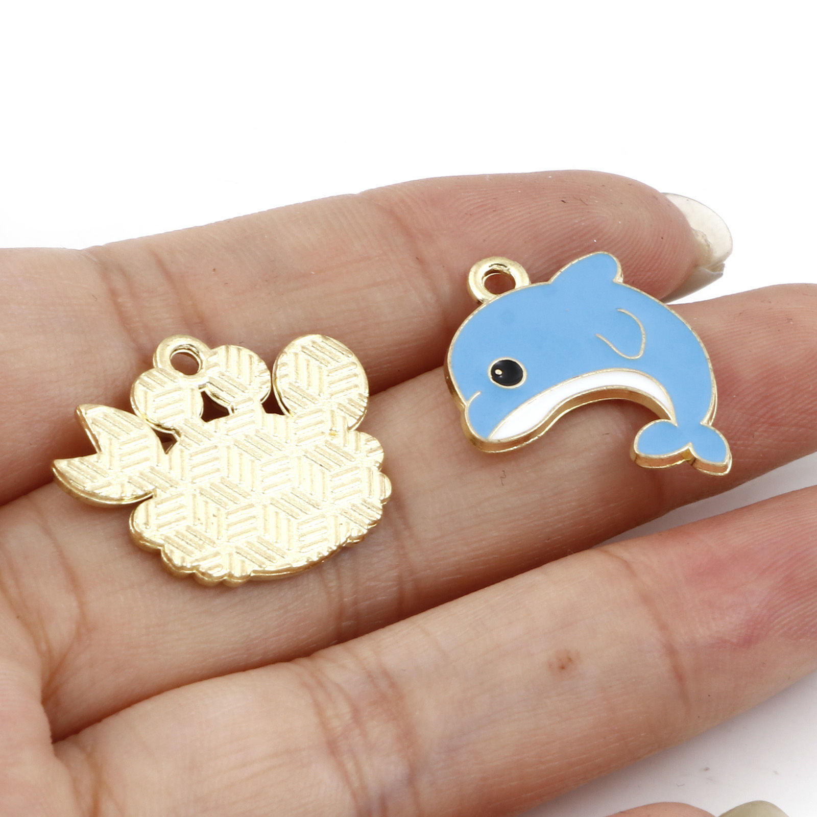 Picture of Zinc Based Alloy Ocean Jewelry Charms Gold Plated Multicolor Marine Animal Enamel