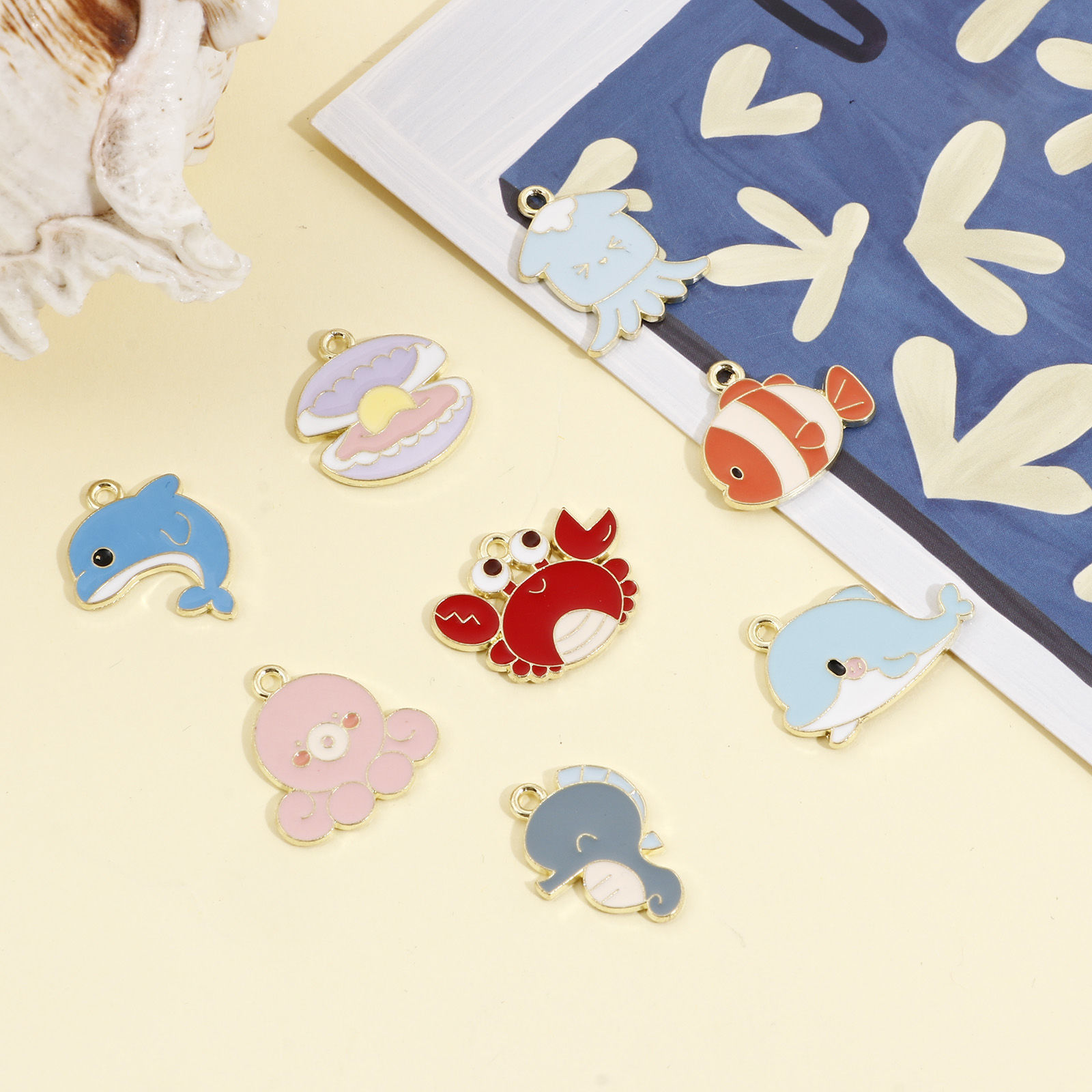 Picture of Zinc Based Alloy Ocean Jewelry Charms Gold Plated Multicolor Marine Animal Enamel