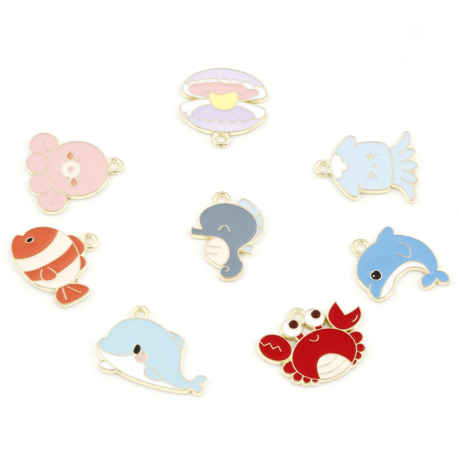Picture of Zinc Based Alloy Ocean Jewelry Charms Gold Plated Multicolor Marine Animal Enamel