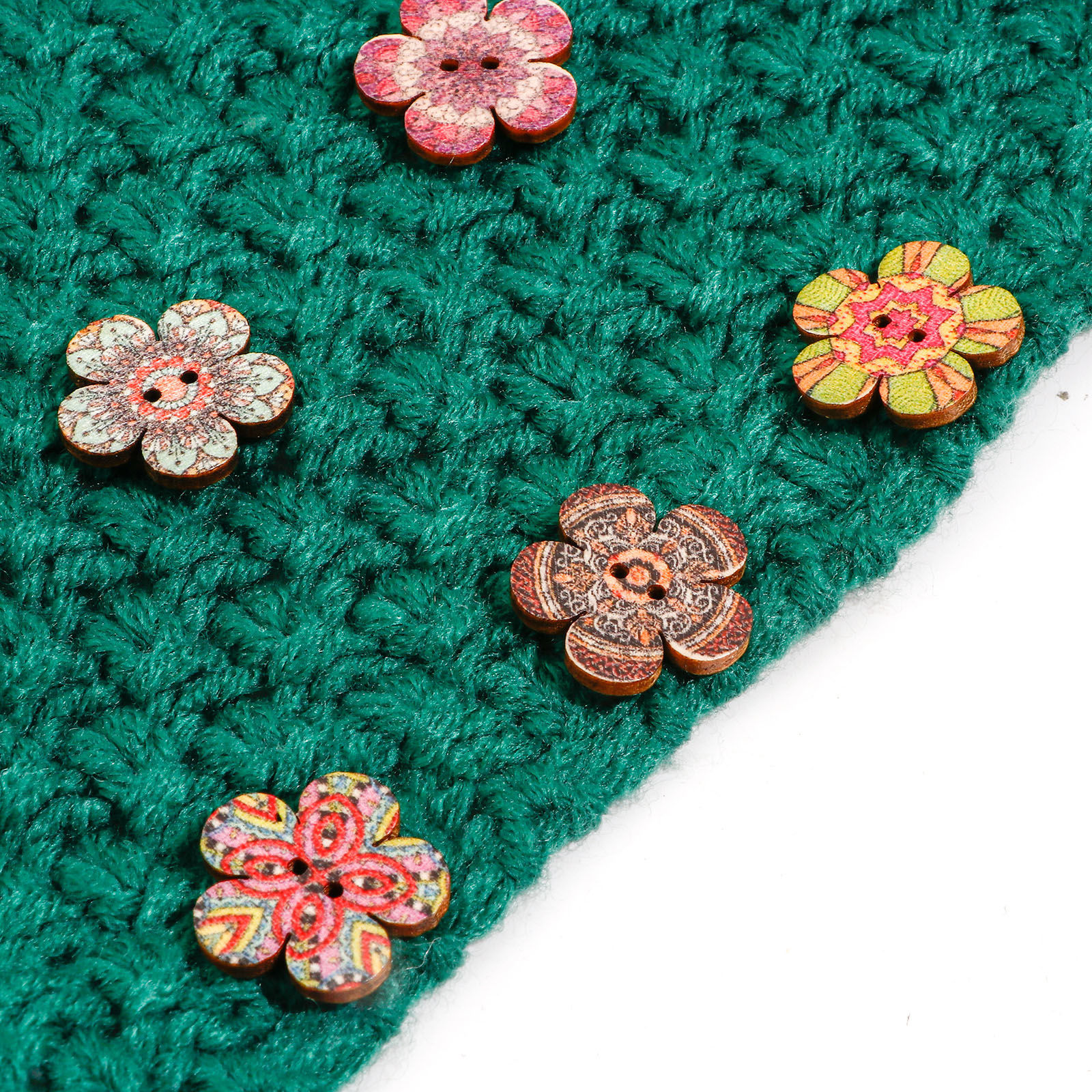 Image de Bouton de Couture en Bois Naturel Ethnique 2 Trous Fleur Couleur au Hasard au Hasard 50 Pcs