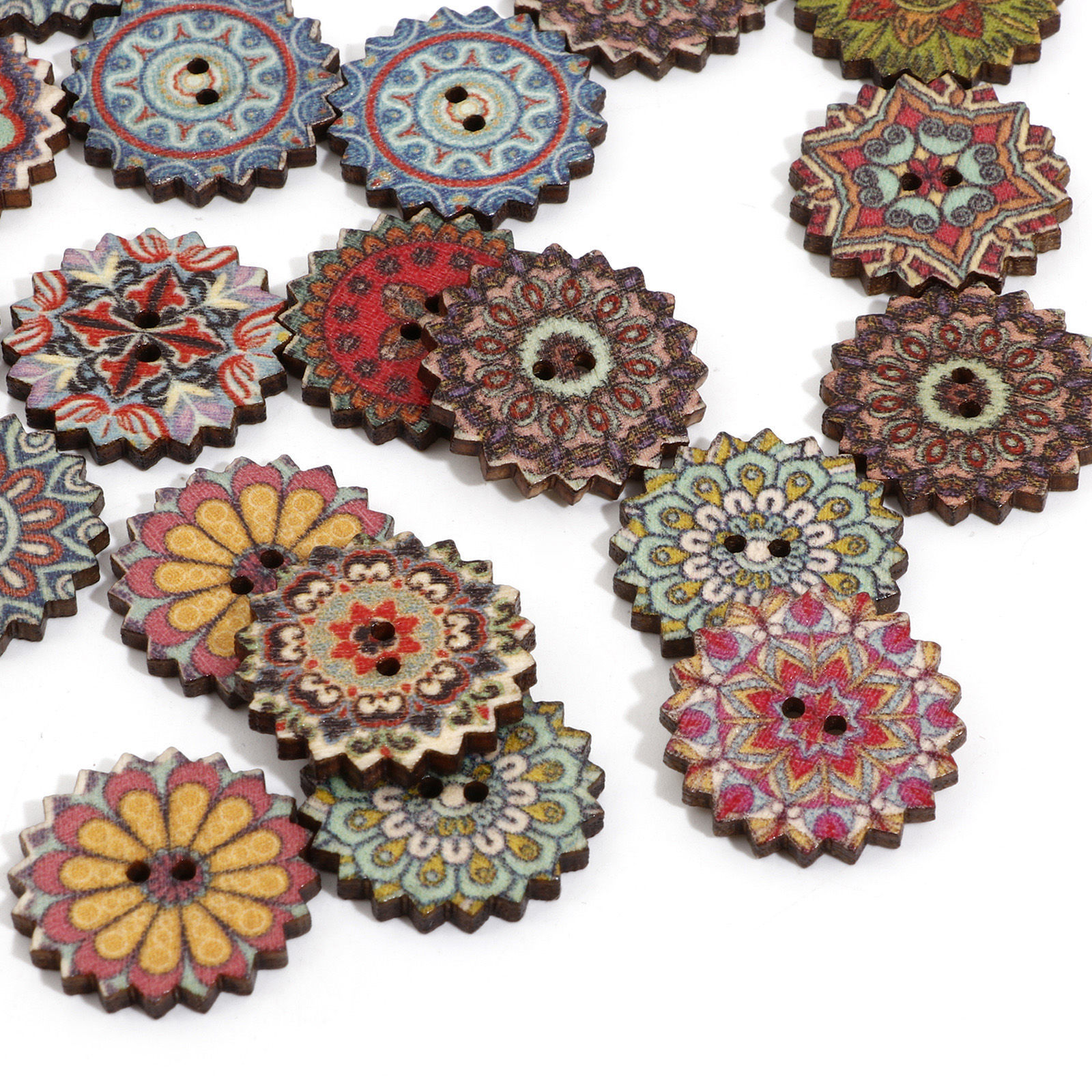 Picture of Natural Wood Ethnic Sewing Buttons Scrapbooking 2 Holes Flower At Random Color At Random