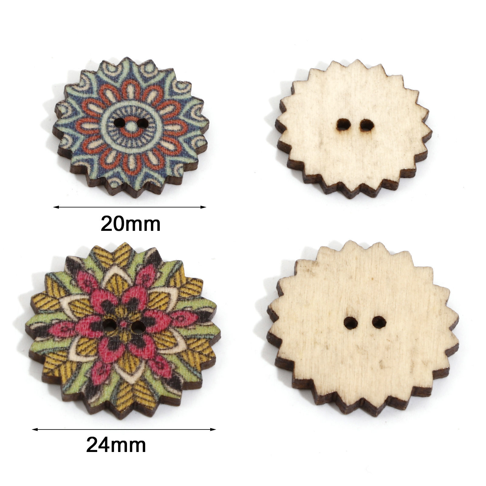 Picture of Natural Wood Ethnic Sewing Buttons Scrapbooking 2 Holes Flower At Random Color At Random