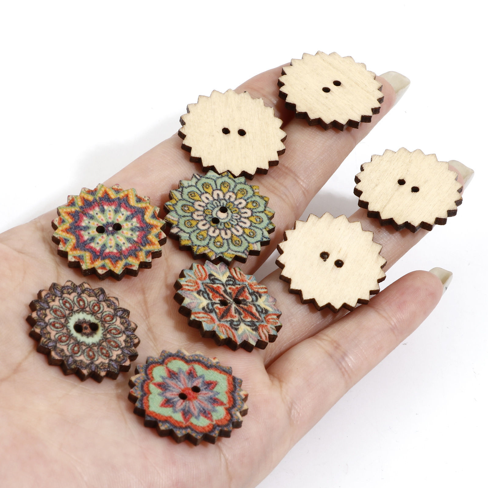 Picture of Natural Wood Ethnic Sewing Buttons Scrapbooking 2 Holes Flower At Random Color At Random