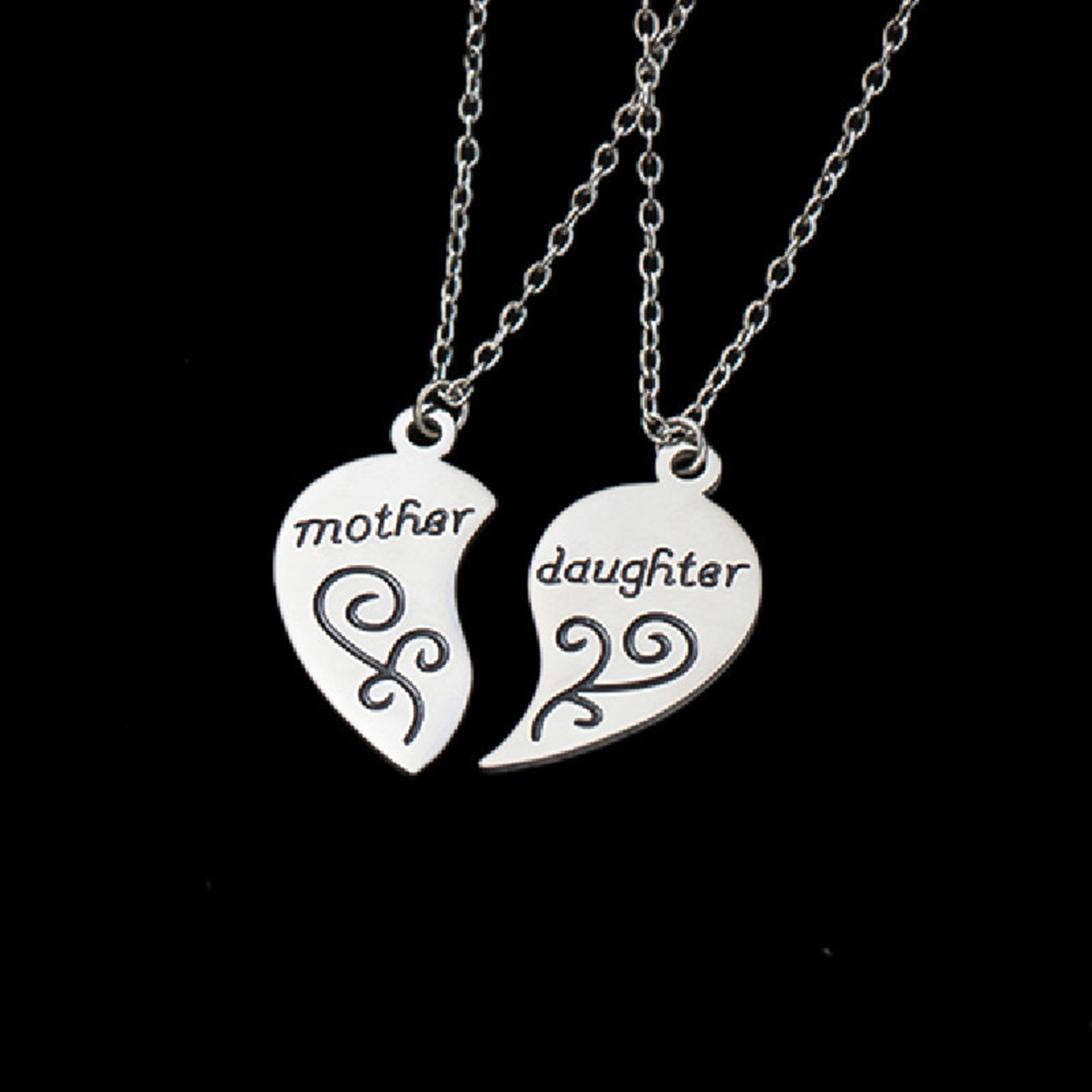 Imagen de Respetuoso del Medio Ambiente 304 Acero Inoxidable Día De La Madre Cable Cadena Cruz Collares Multicolor Corazón Roto Mensaje " Mother & Daughter " 42cm longitud, 1 Unidad