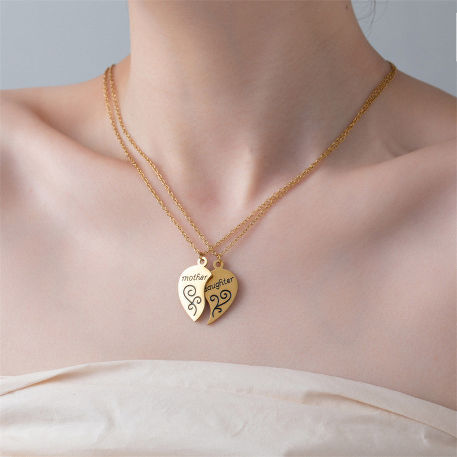 Imagen de Respetuoso del Medio Ambiente 304 Acero Inoxidable Día De La Madre Cable Cadena Cruz Collares Multicolor Corazón Roto Mensaje " Mother & Daughter " 42cm longitud, 1 Unidad