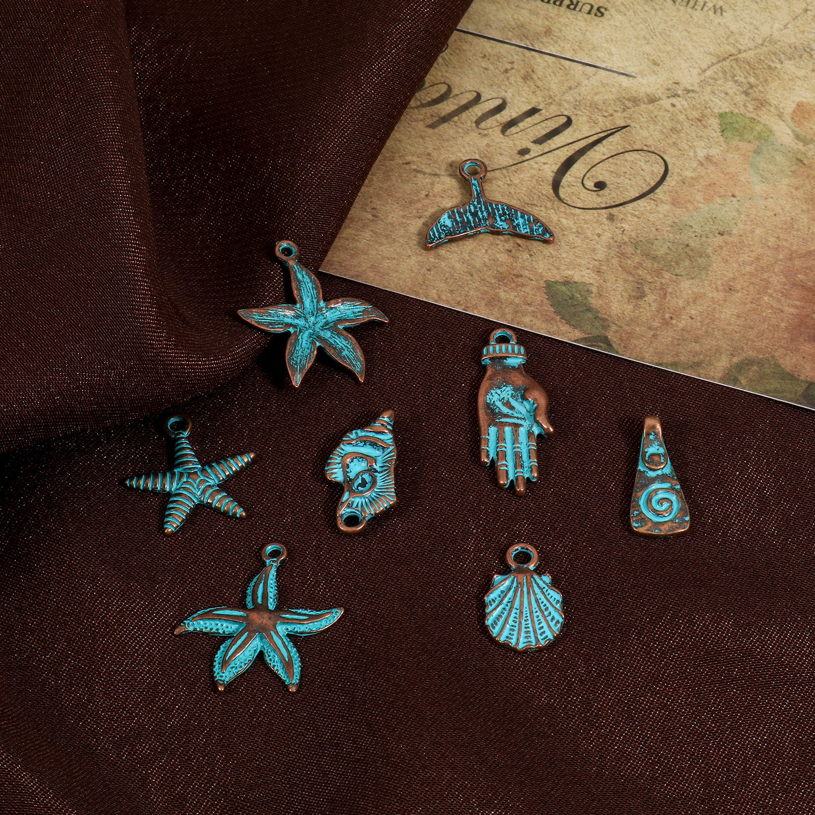 Picture of Zinc Based Alloy Patina Charms Antique Copper Star Fish Shell