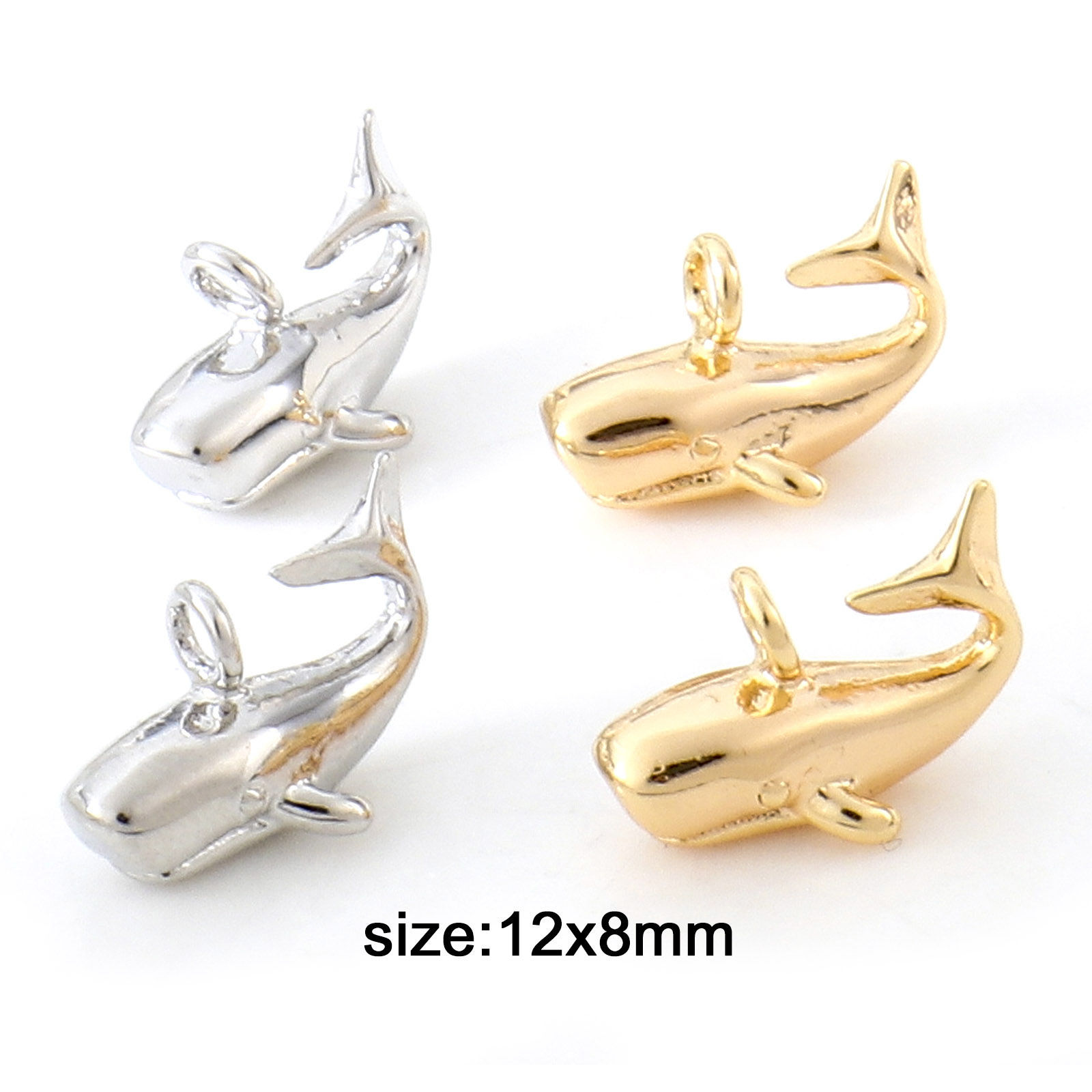 Picture of Brass Ocean Jewelry Charms Real Gold Plated Whale Animal 3D 12mm x 8mm