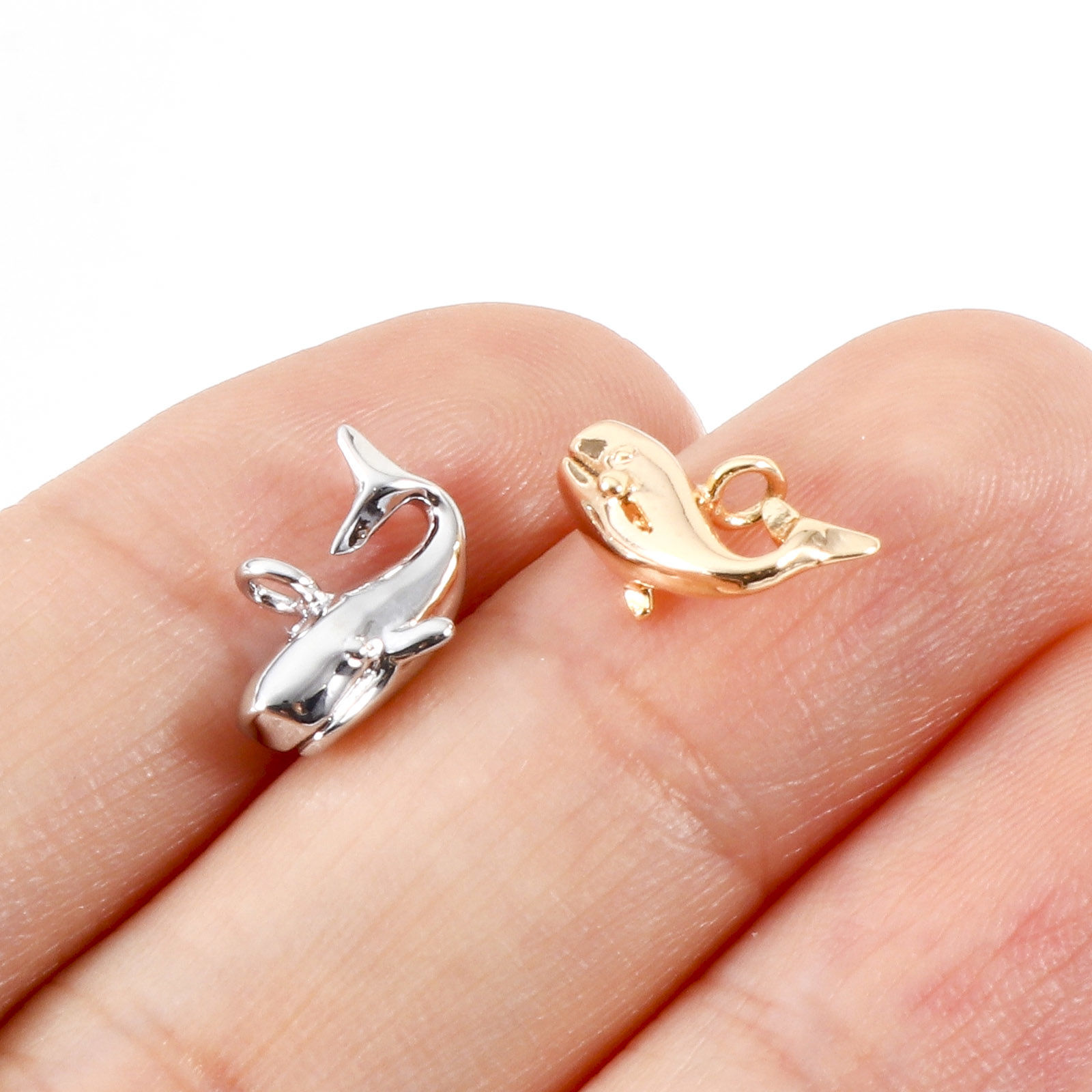 Picture of Brass Ocean Jewelry Charms Real Gold Plated Whale Animal 3D 12mm x 8mm