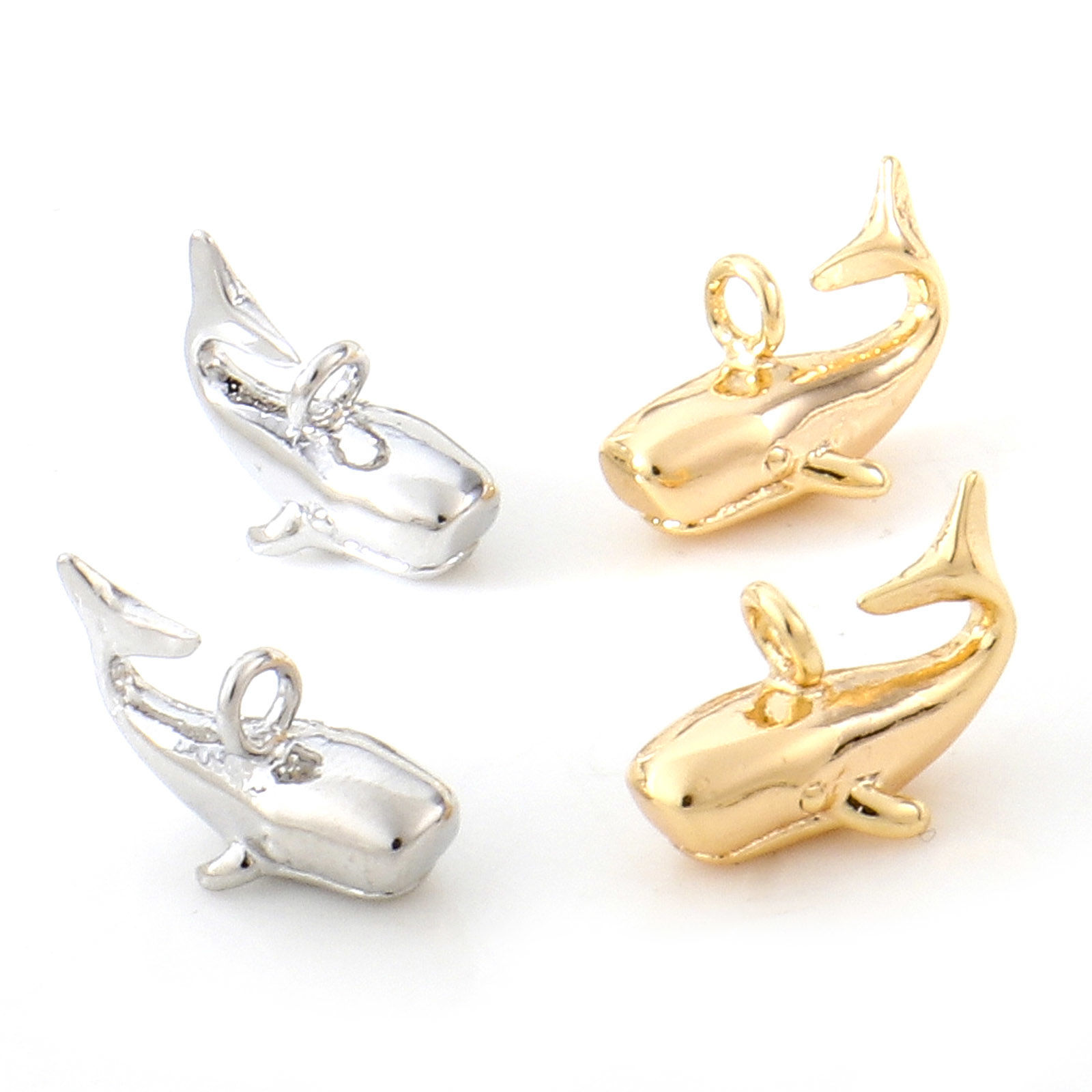 Picture of Brass Ocean Jewelry Charms Real Gold Plated Whale Animal 3D 12mm x 8mm