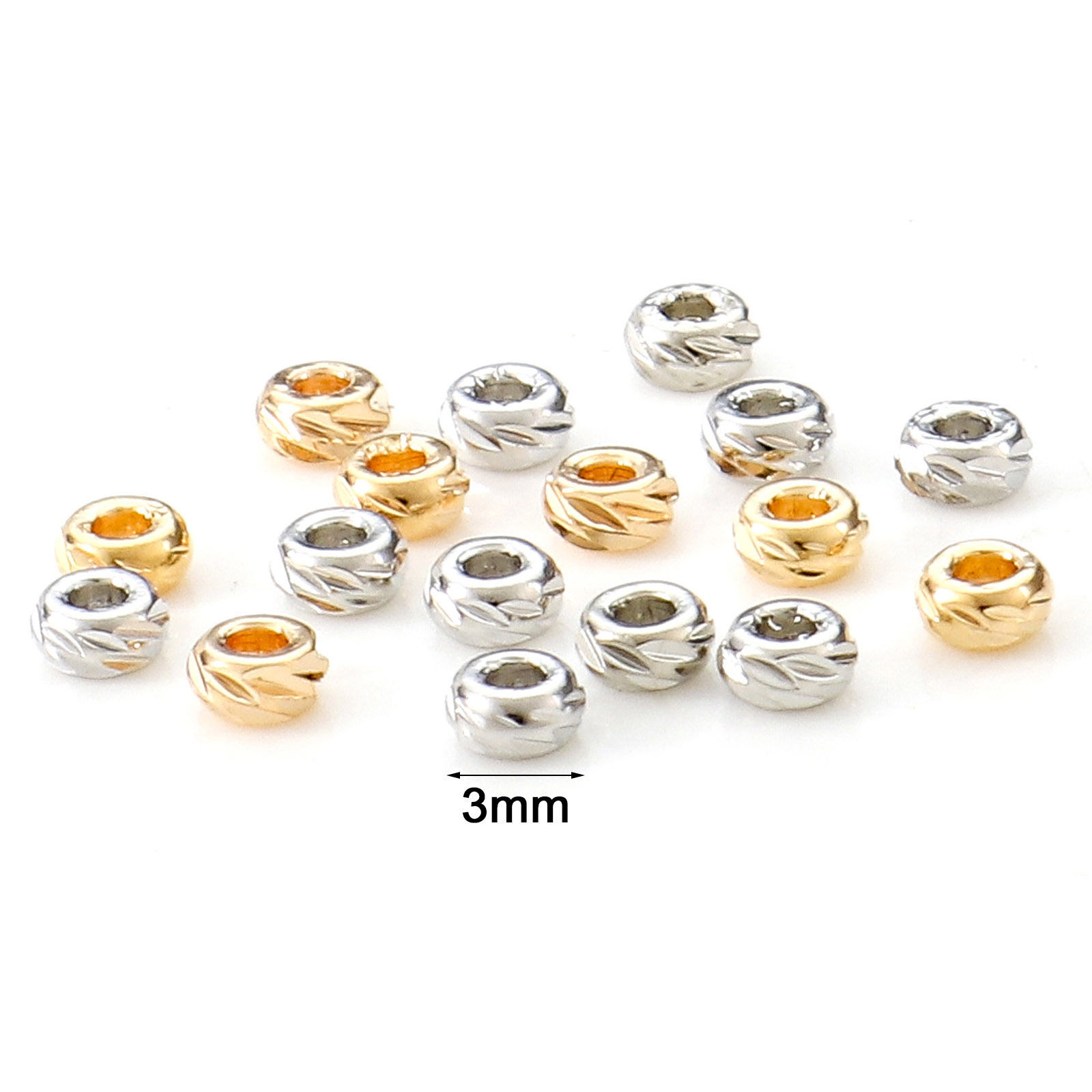 Изображение Латунь Бисер для изготовления ювелирных украшений "Сделай сам настоящее золото с покрытием Круглые резной Узор Около 3мм Диаметр, 20 ШТ