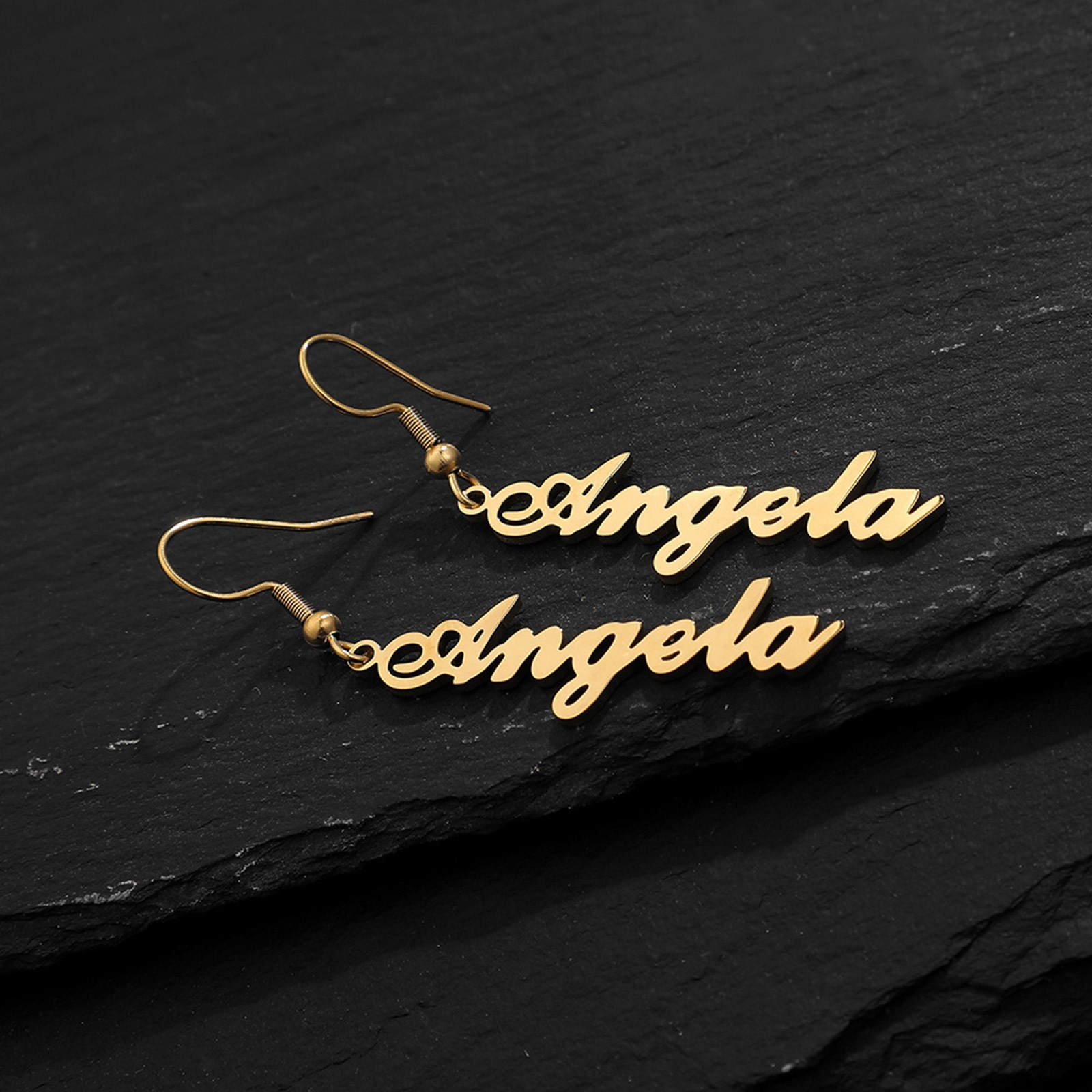 Picture of Customized Fashion Stainless Steel Name Earrings Personalized Letter Pendant, 1 Pair