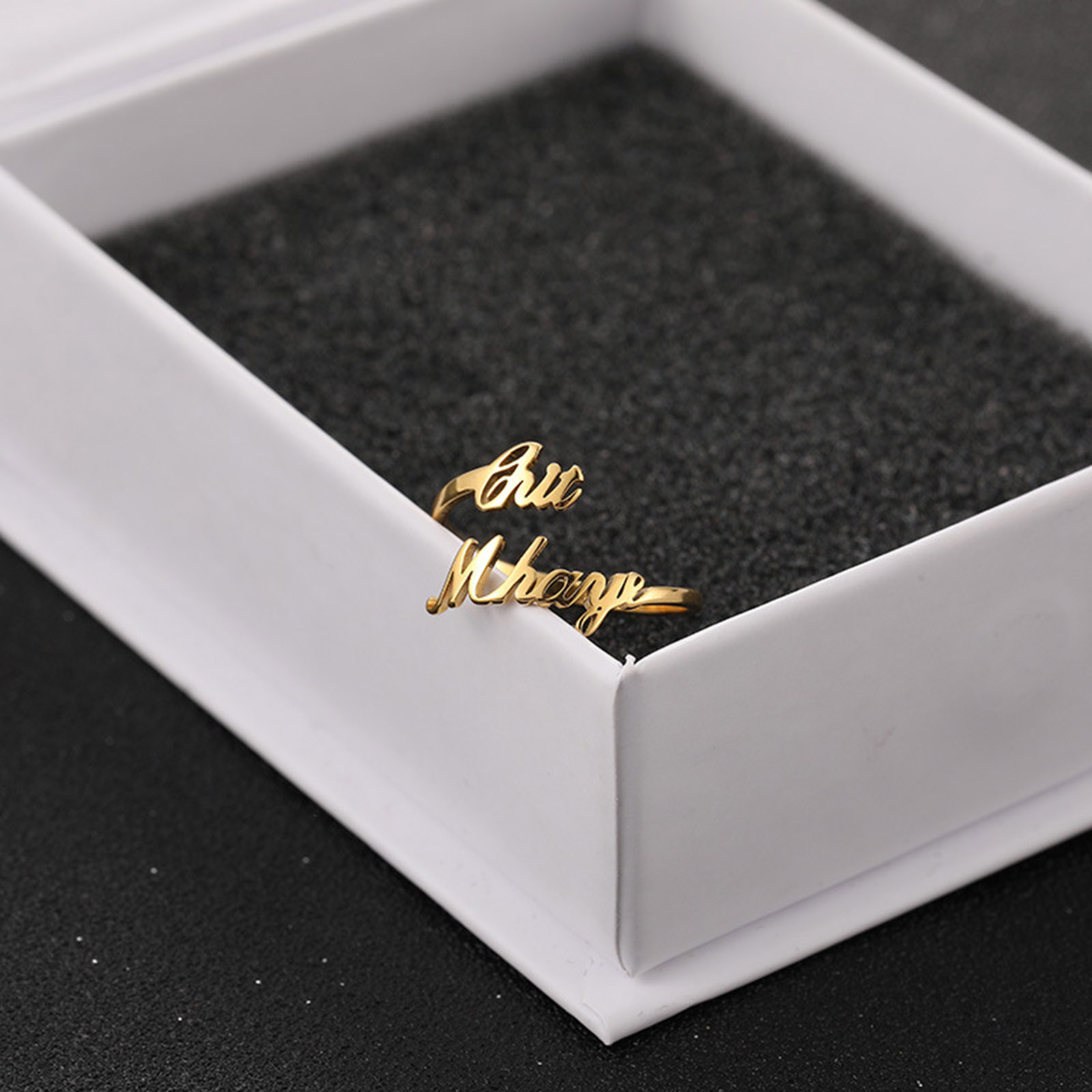 Picture of Stainless Steel Customized Name Personalized Letter Open Adjustable Rings Multicolor 1 Piece