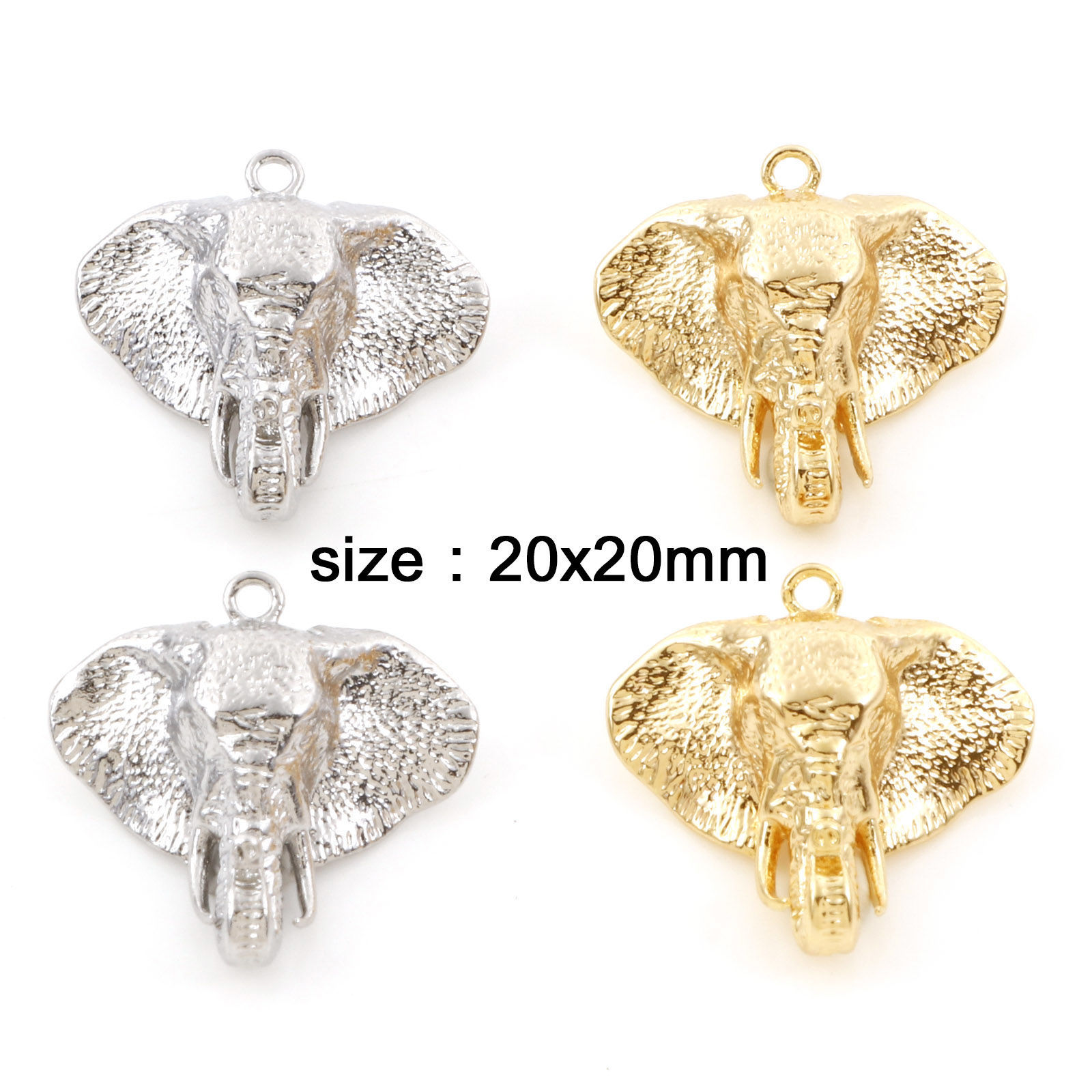 真鍮 チャーム 象頭 ゴールドフィルド 3D 立体 20mmx 20mm、 2 個 の画像