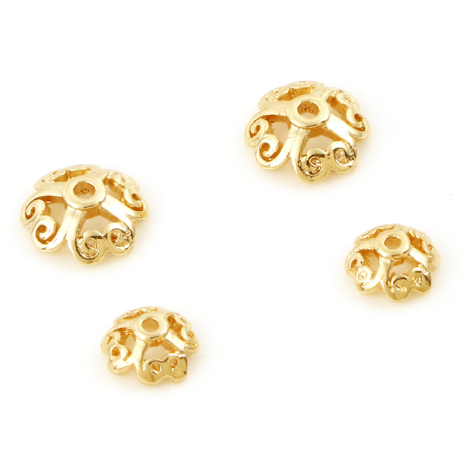 Picture of Beads Caps Heart Flower 18K Real Gold Plated