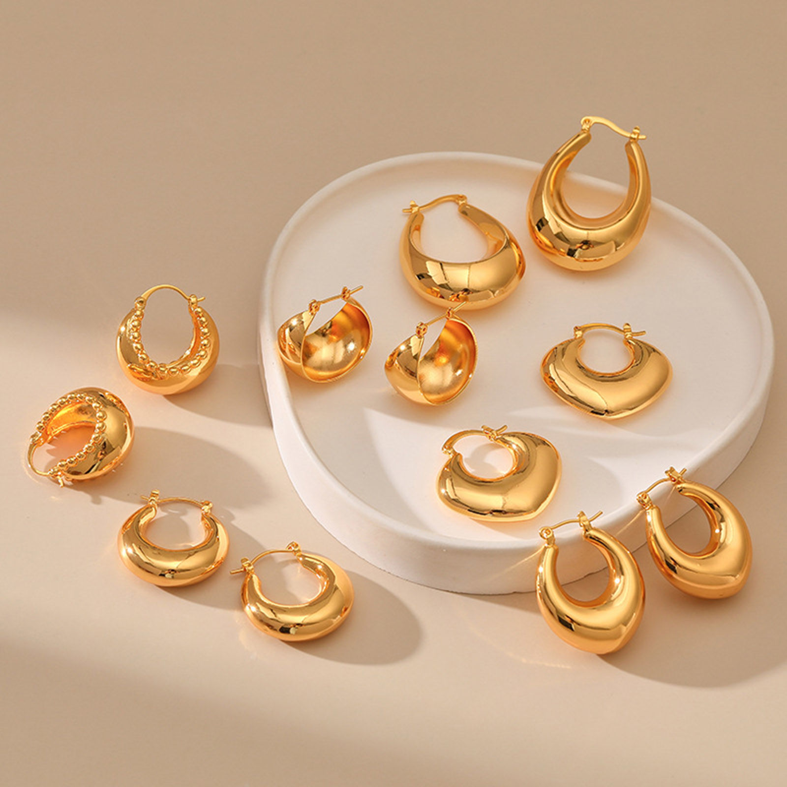 Picture of Hypoallergenic Retro Simple 18K Real Gold Plated Copper Hoop Earrings For Women