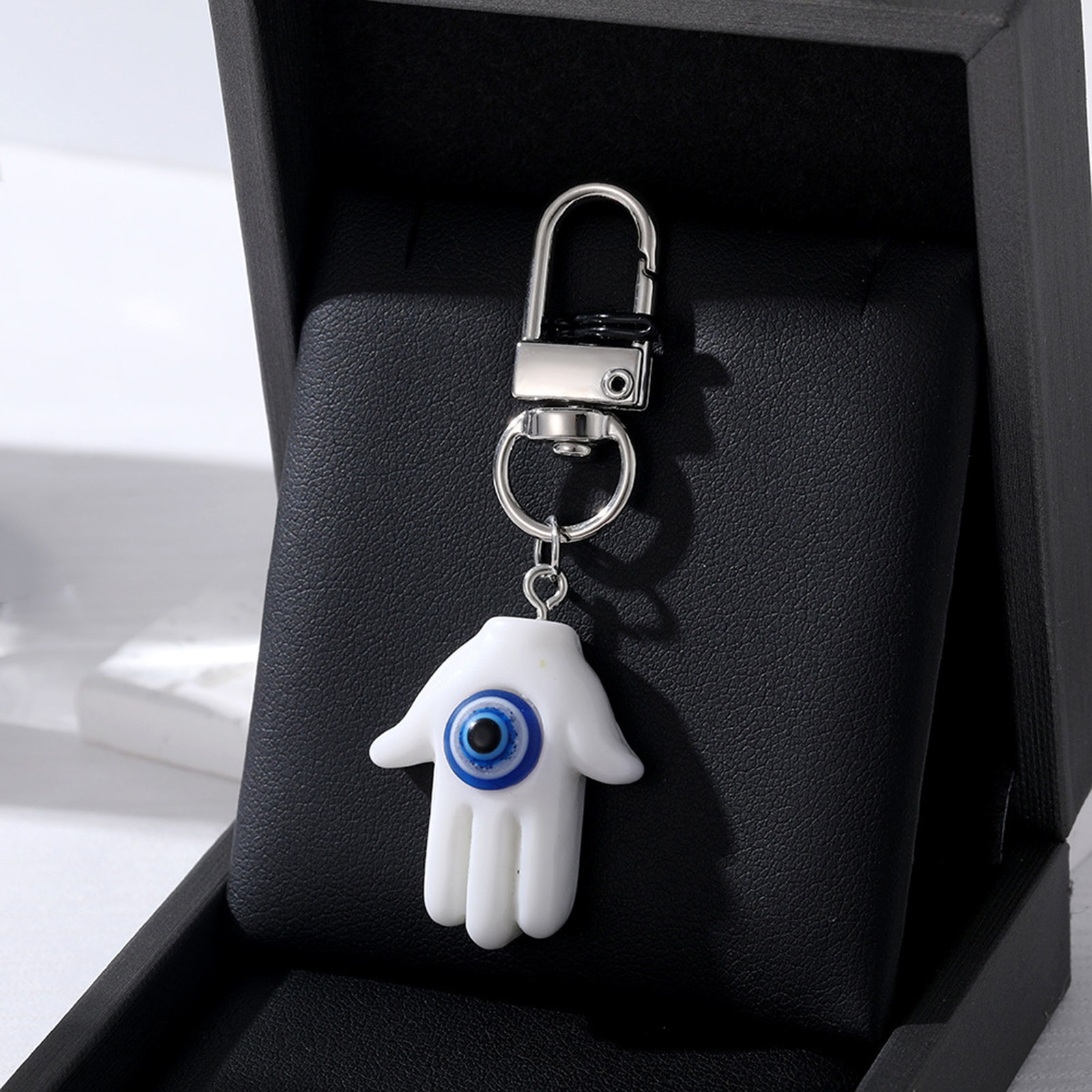 Picture of Resin Religious Keychain & Keyring Silver Tone Multicolor Hamsa Symbol Hand Evil Eye