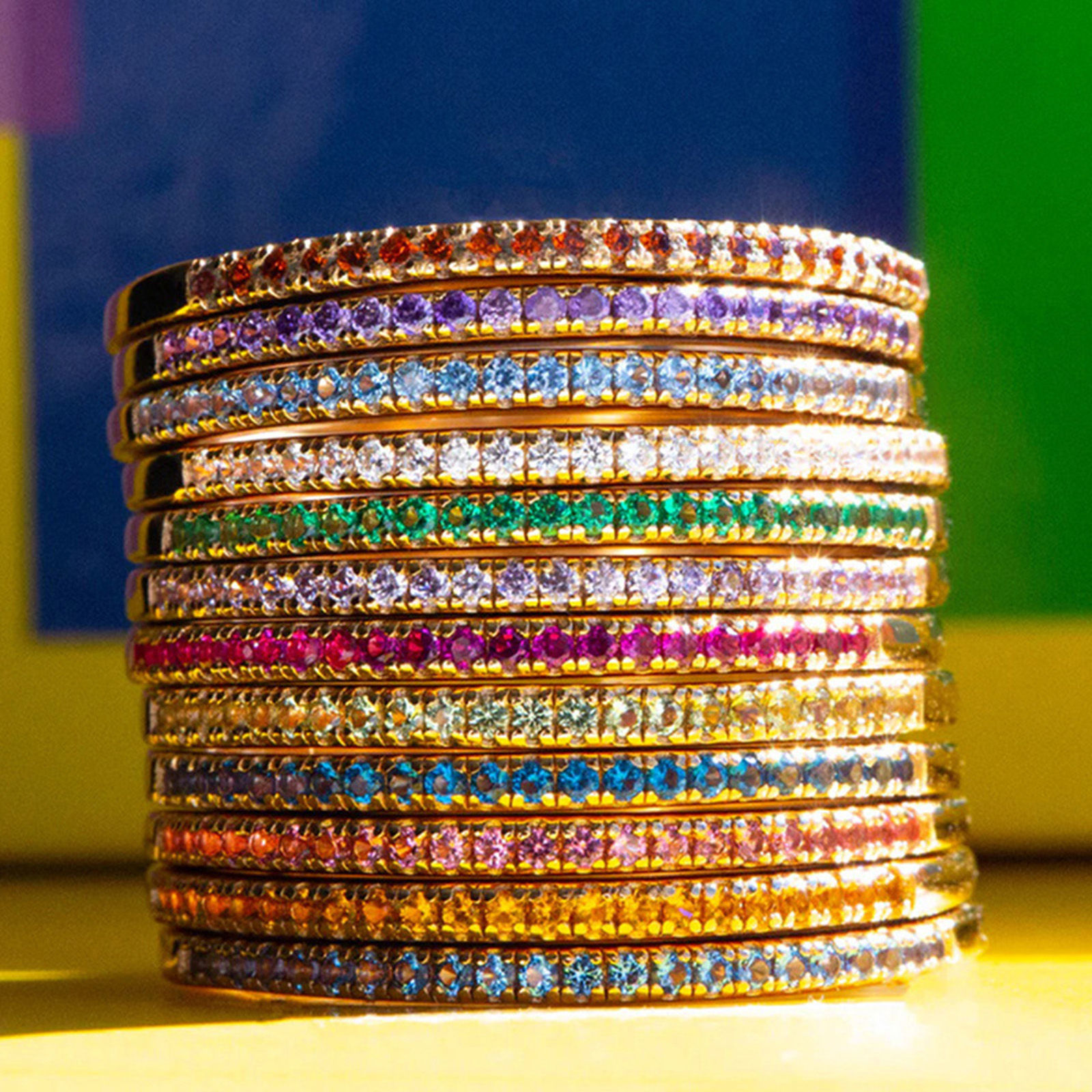 Immagine di Ecologico 304 Acciaio Inossidabile Pietre Nascita Non Regolabile Anello Placcato Oro 14k Multicolore Strass 1 Pz