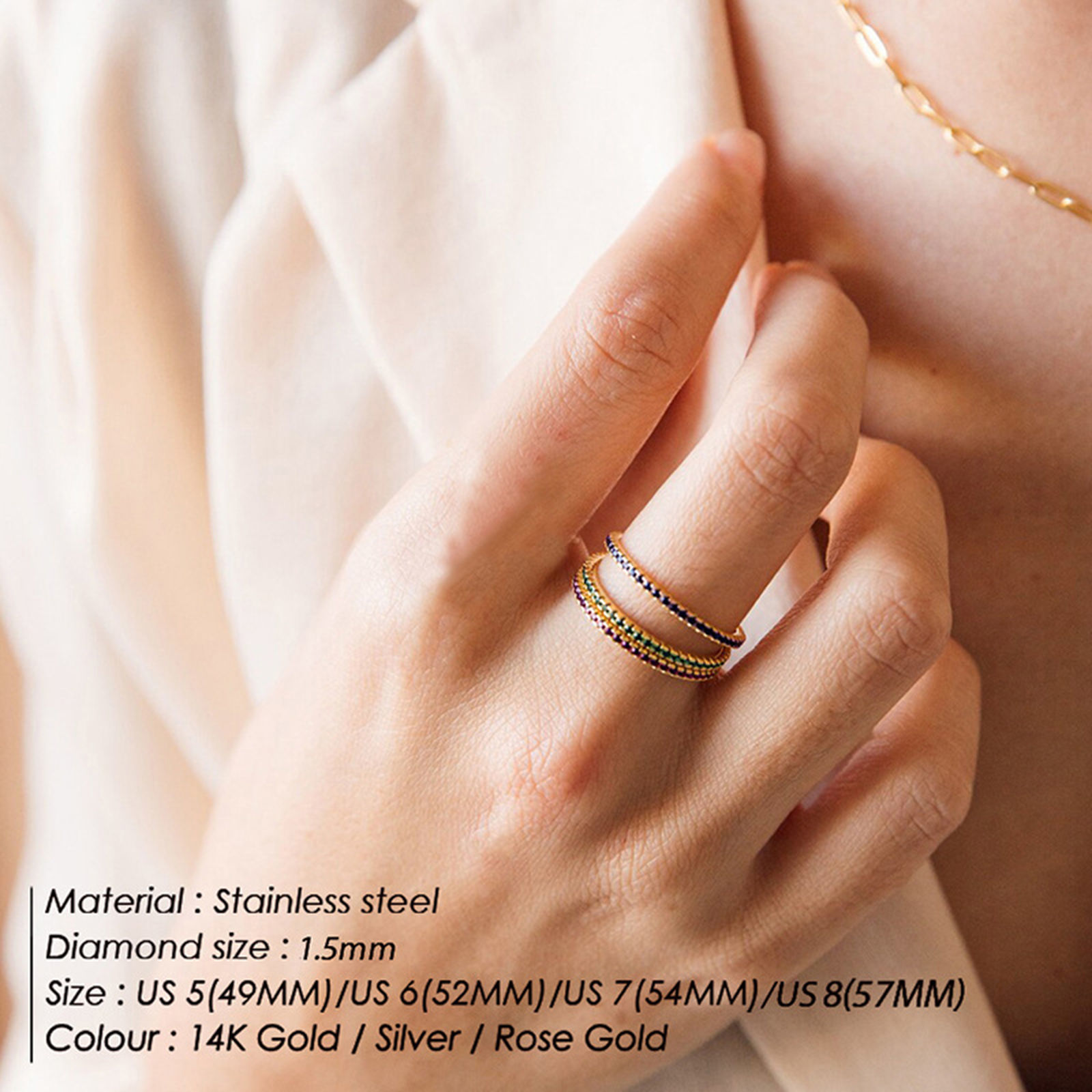 Immagine di Ecologico 304 Acciaio Inossidabile Pietre Nascita Non Regolabile Anello Placcato Oro 14k Multicolore Strass 1 Pz