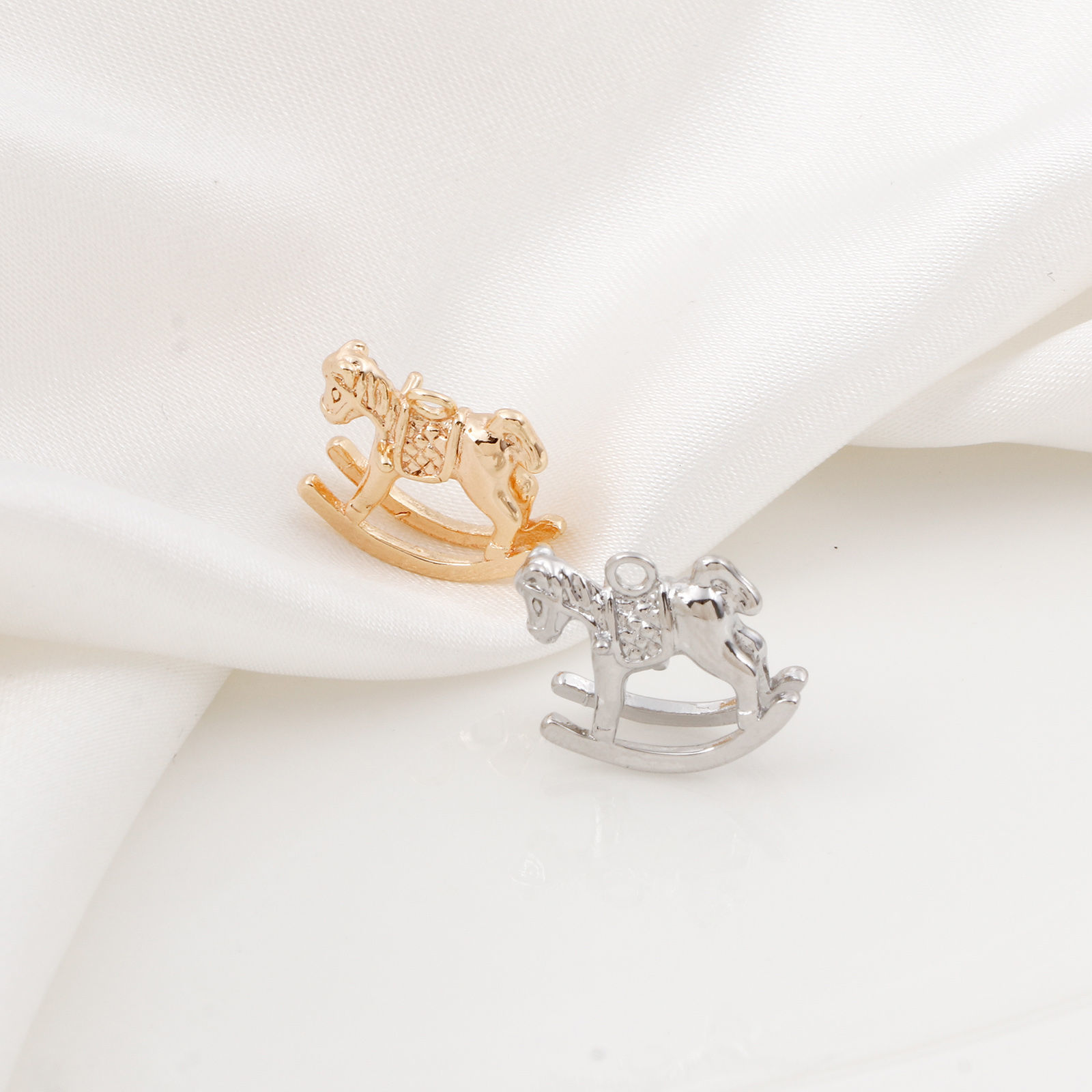 Picture of Brass Fairy Tale Collection Charms Real Gold Plated Rocking Horse 3D 14mm x 13mm