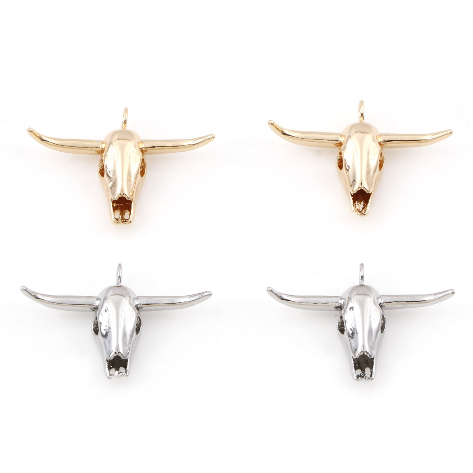 真鍮 ボヘミアン チャーム 牛 ゴールドフィルド 骨 3D 立体 24mmx 17mm、 2 個 の画像