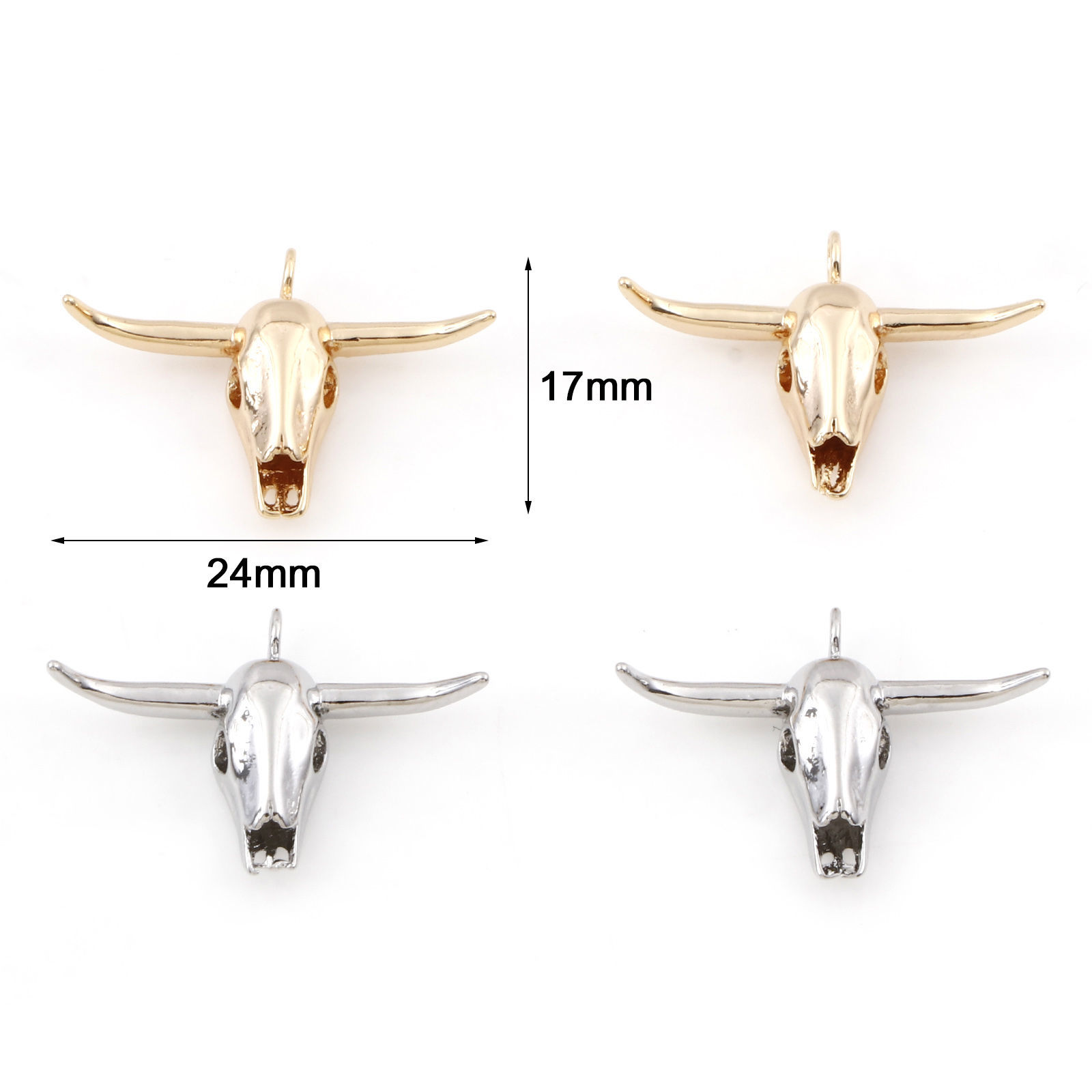 真鍮 ボヘミアン チャーム 牛 ゴールドフィルド 骨 3D 立体 24mmx 17mm、 2 個 の画像