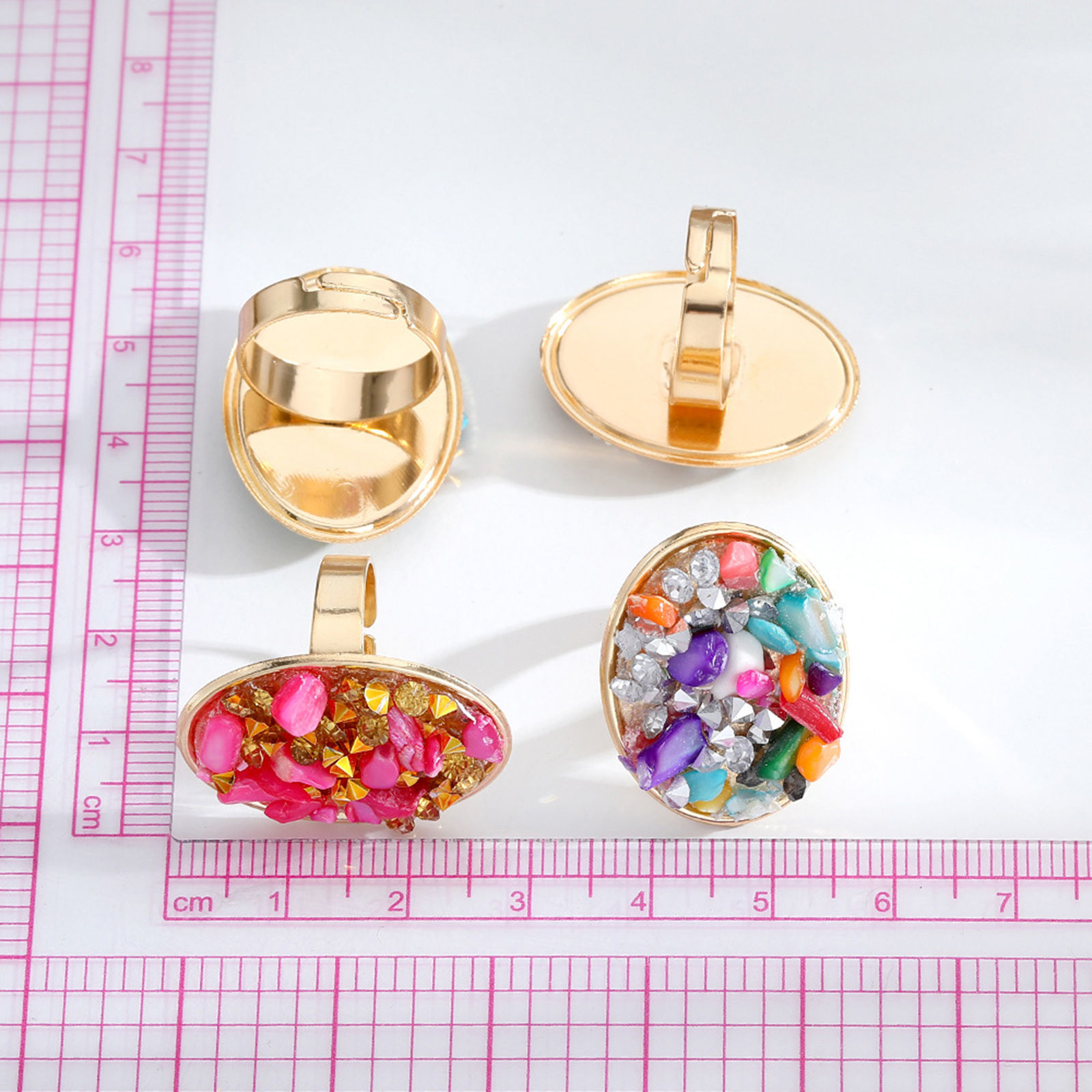 Imagen de Bohemia Abierto Anillos Chapado en Oro Multicolor Astillas de Grava Óvalo 1 Unidad