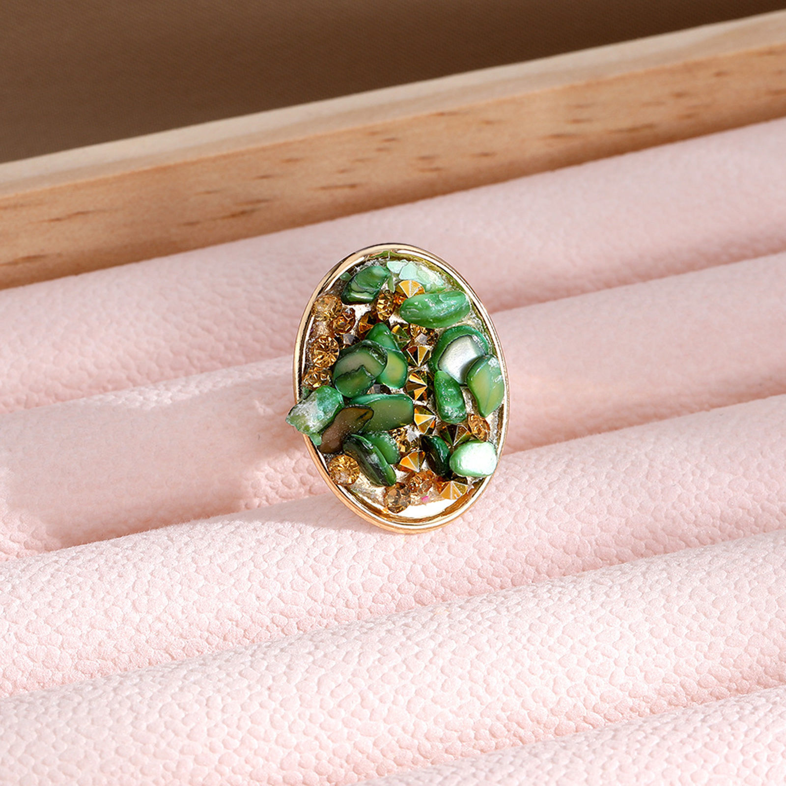 Imagen de Bohemia Abierto Anillos Chapado en Oro Multicolor Astillas de Grava Óvalo 1 Unidad