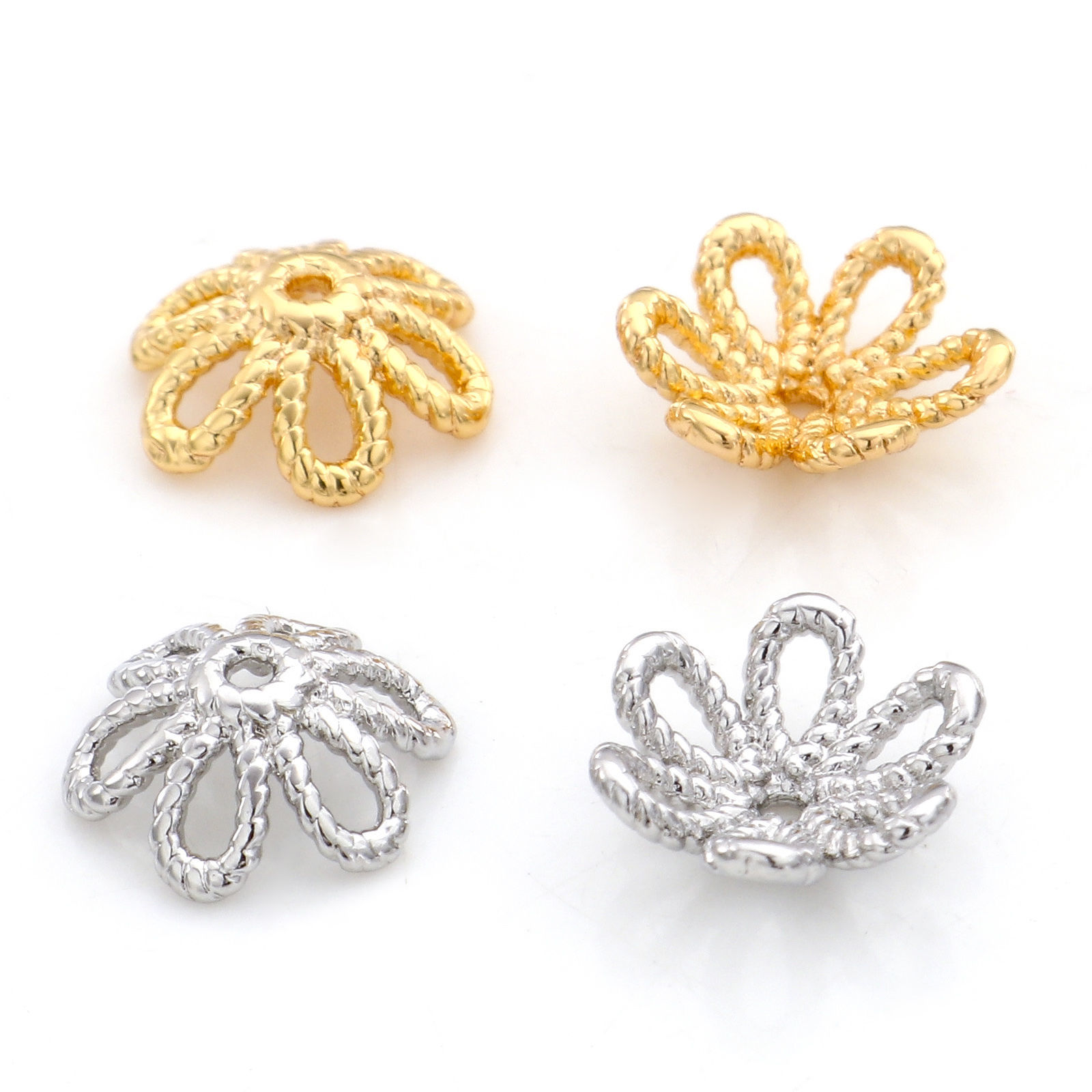 Picture of Brass Beads Caps Flower Real Gold Plated Hollow 10mm x 9.5mm