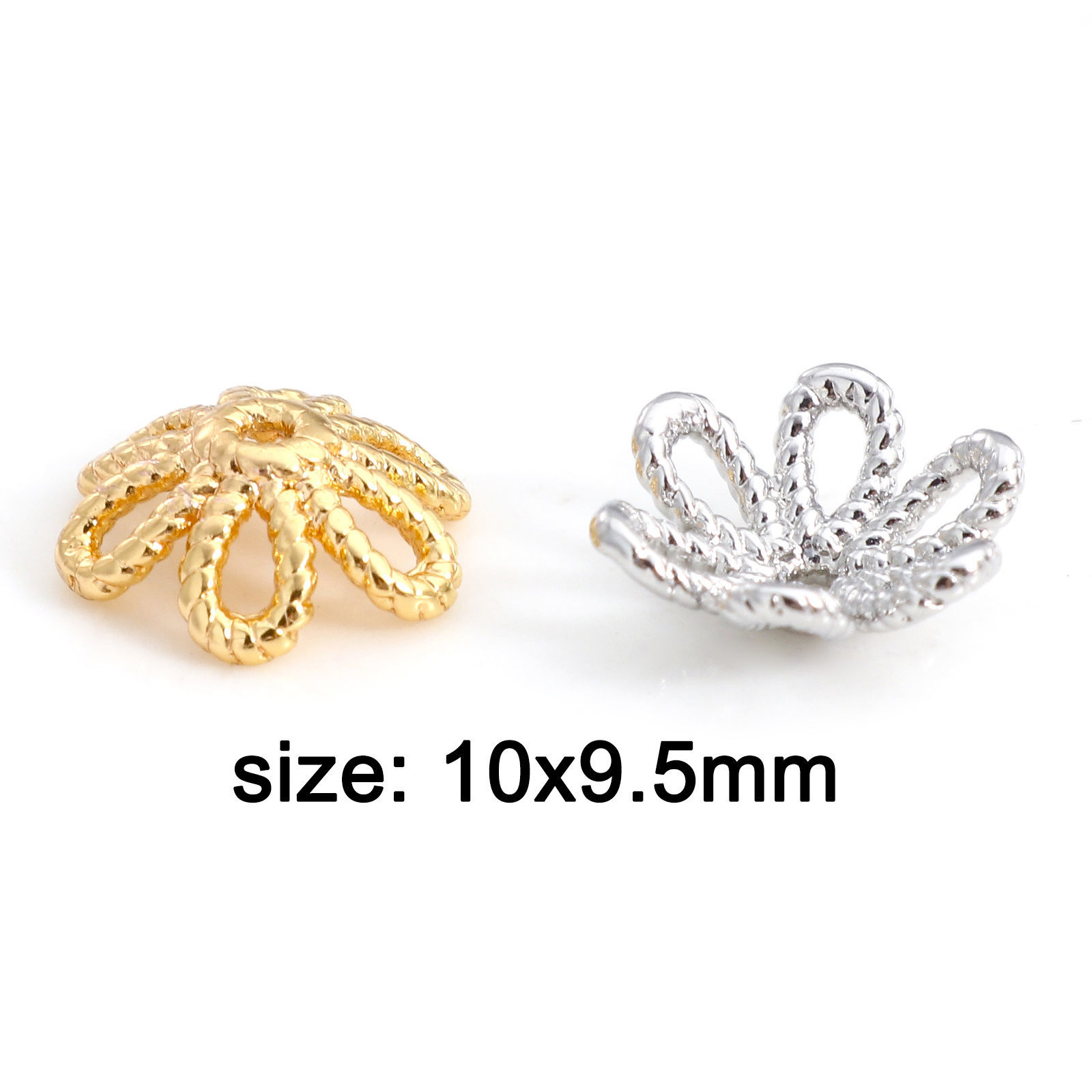 Picture of Brass Beads Caps Flower Real Gold Plated Hollow 10mm x 9.5mm