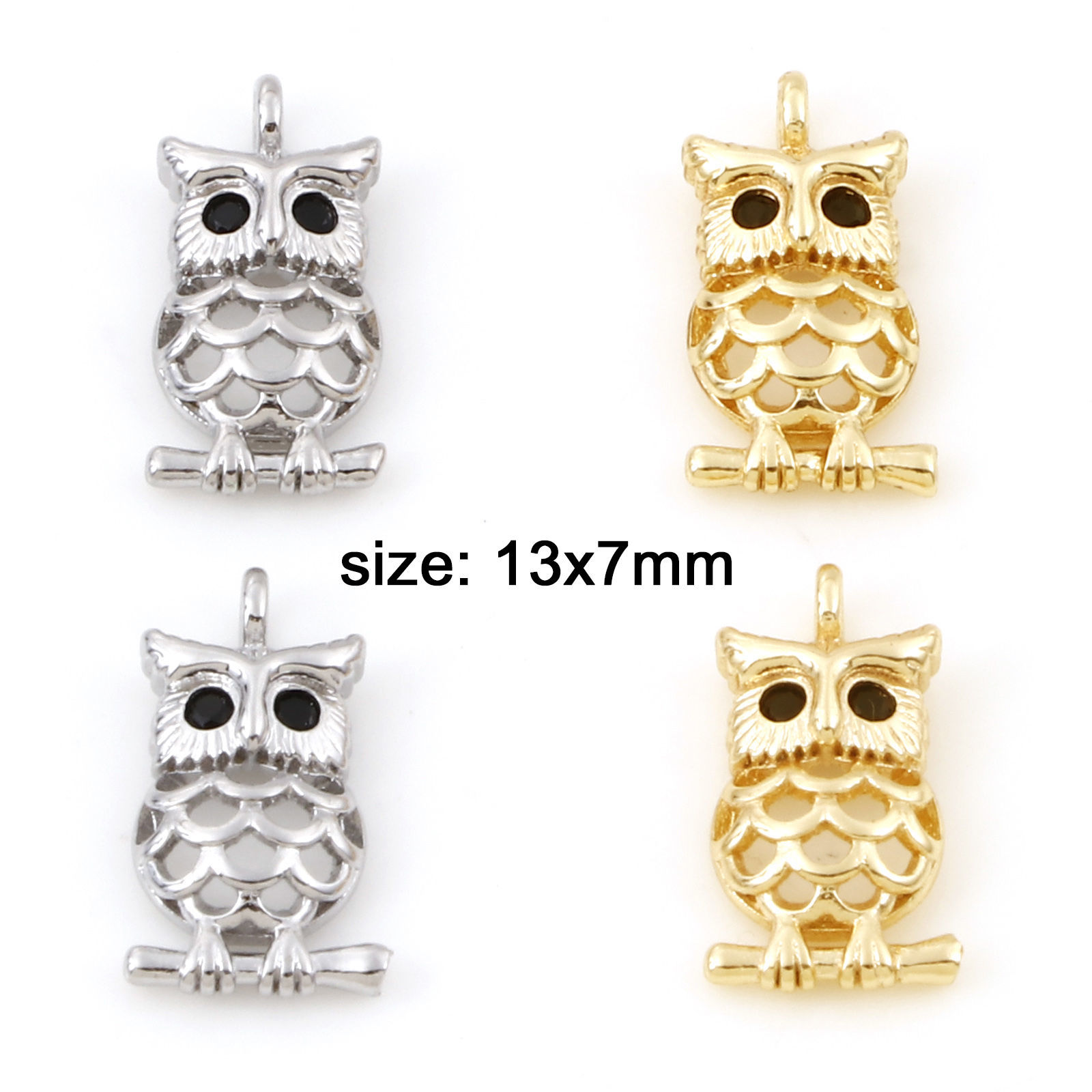 Picture of Brass Halloween Charms Real Gold Plated Owl Animal 13mm x 7mm