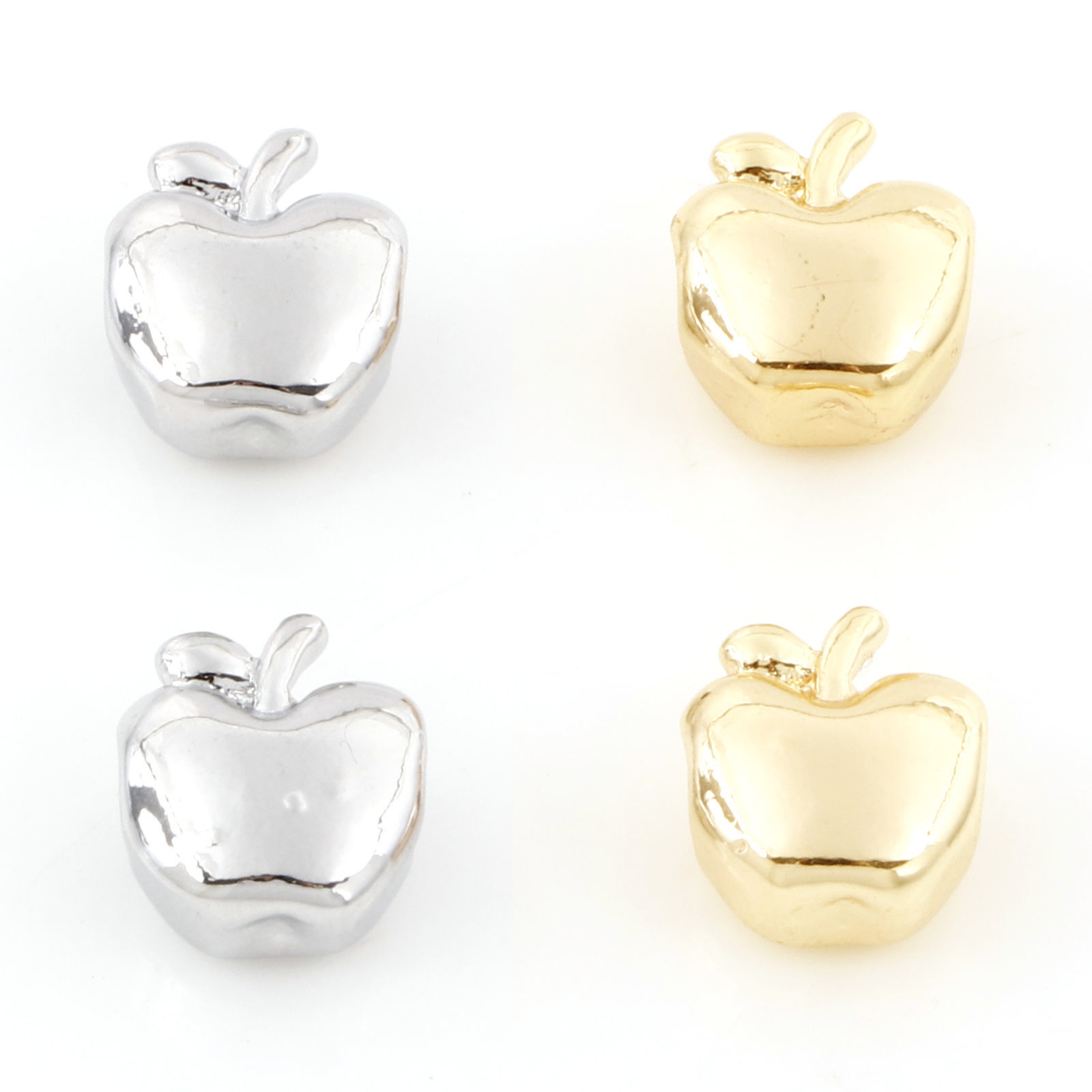 Picture of Brass Beads For DIY Jewelry Making Real Gold Plated Apple Fruit 3D About 10.5mm x 9mm
