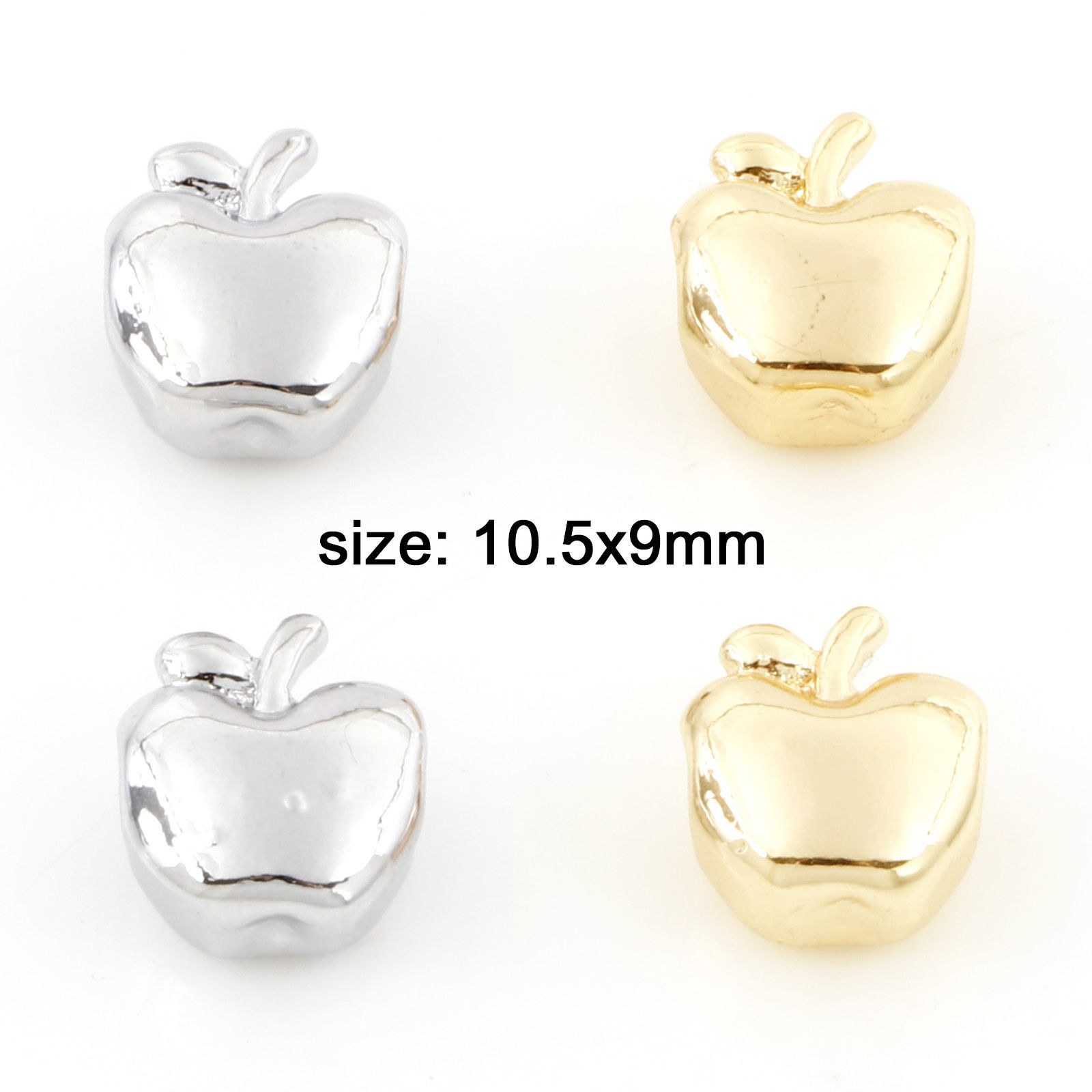Picture of Brass Beads For DIY Jewelry Making Real Gold Plated Apple Fruit 3D About 10.5mm x 9mm