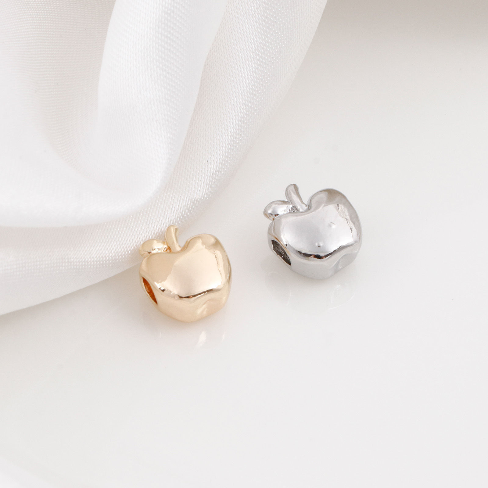 Picture of Brass Beads For DIY Jewelry Making Real Gold Plated Apple Fruit 3D About 10.5mm x 9mm
