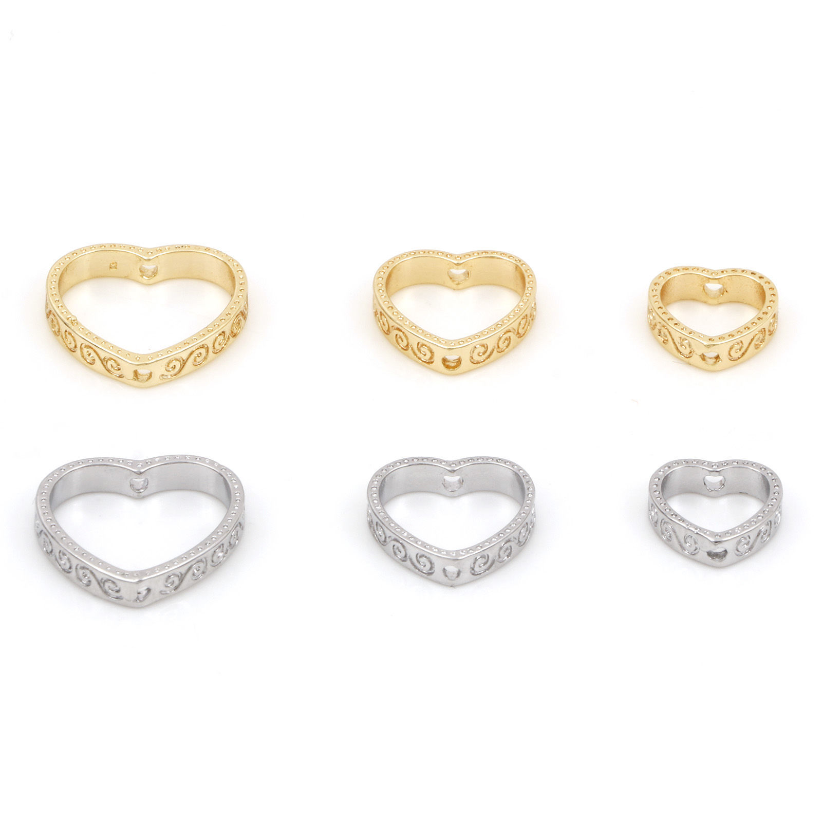 Imagen de Latón Marcos de Cuentas Corazón Filigrana Oro Real Chapado 5 Unidades