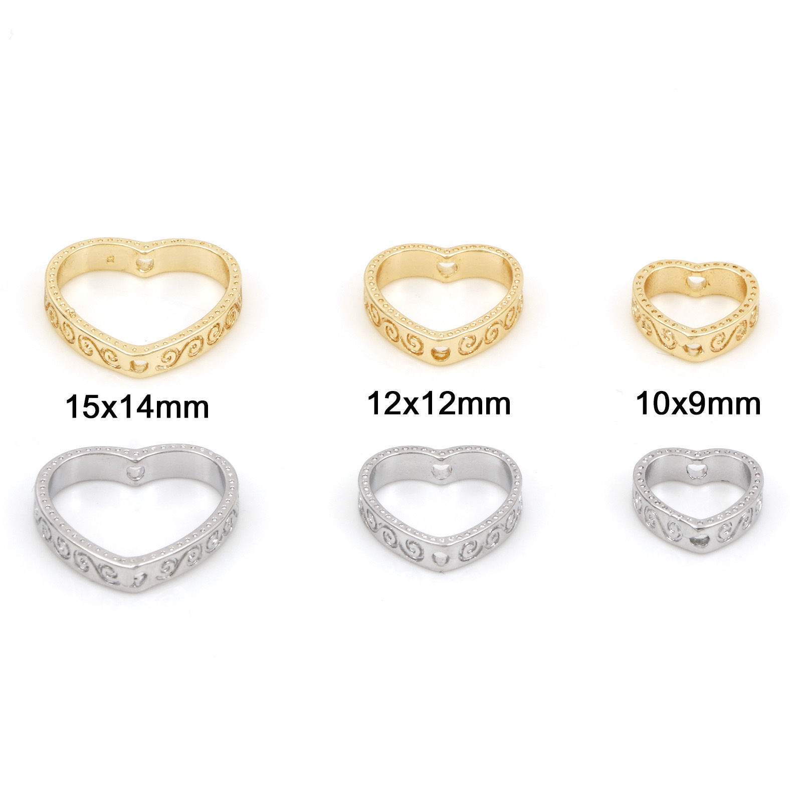 Imagen de Latón Marcos de Cuentas Corazón Filigrana Oro Real Chapado 5 Unidades