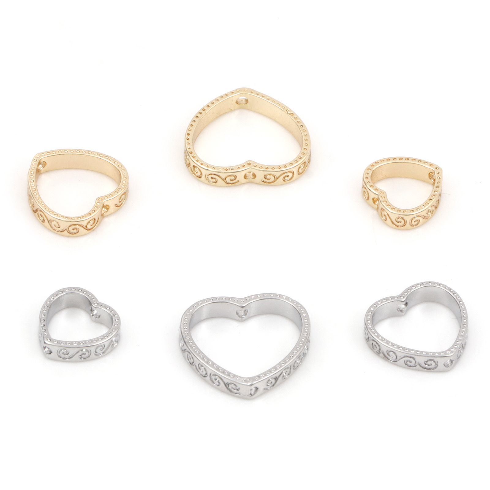 Imagen de Latón Marcos de Cuentas Corazón Filigrana Oro Real Chapado 5 Unidades