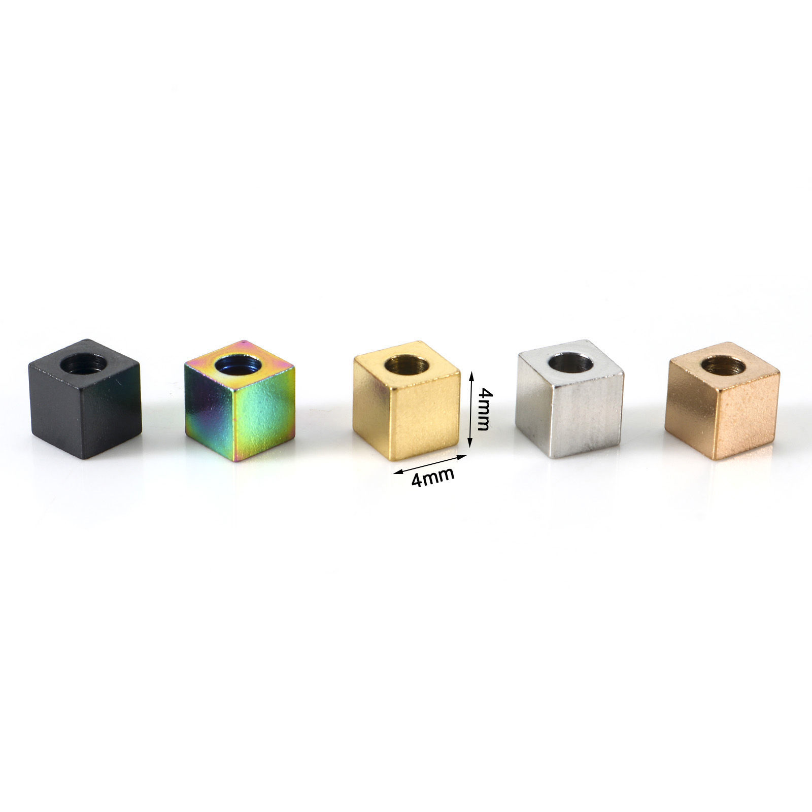 Picture of Eco-friendly Vacuum Plating 304 Stainless Steel Beads For DIY Jewelry Making Cube Multicolor 4mm x 4mm
