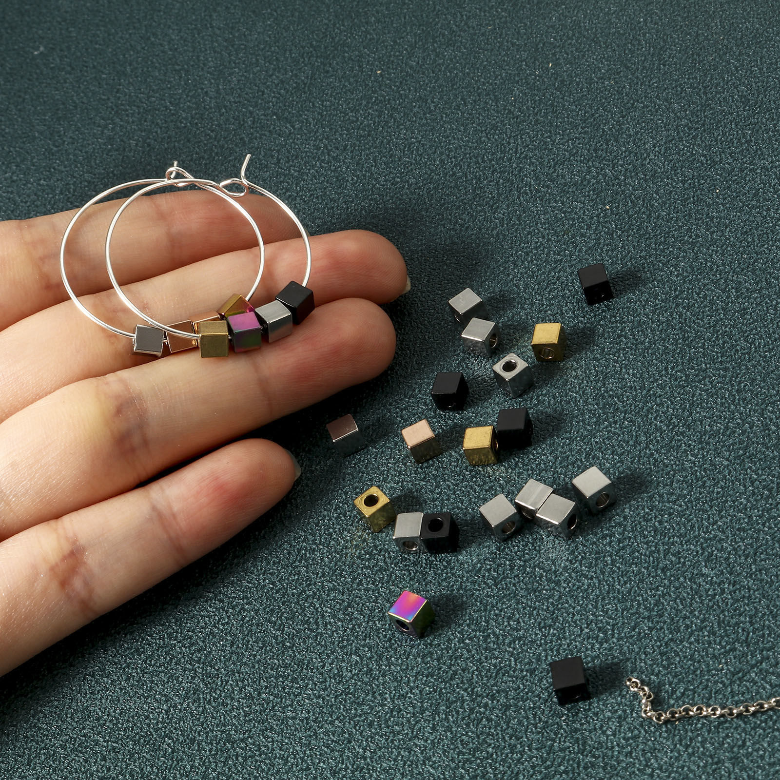 Picture of Eco-friendly Vacuum Plating 304 Stainless Steel Beads For DIY Jewelry Making Cube Multicolor 4mm x 4mm