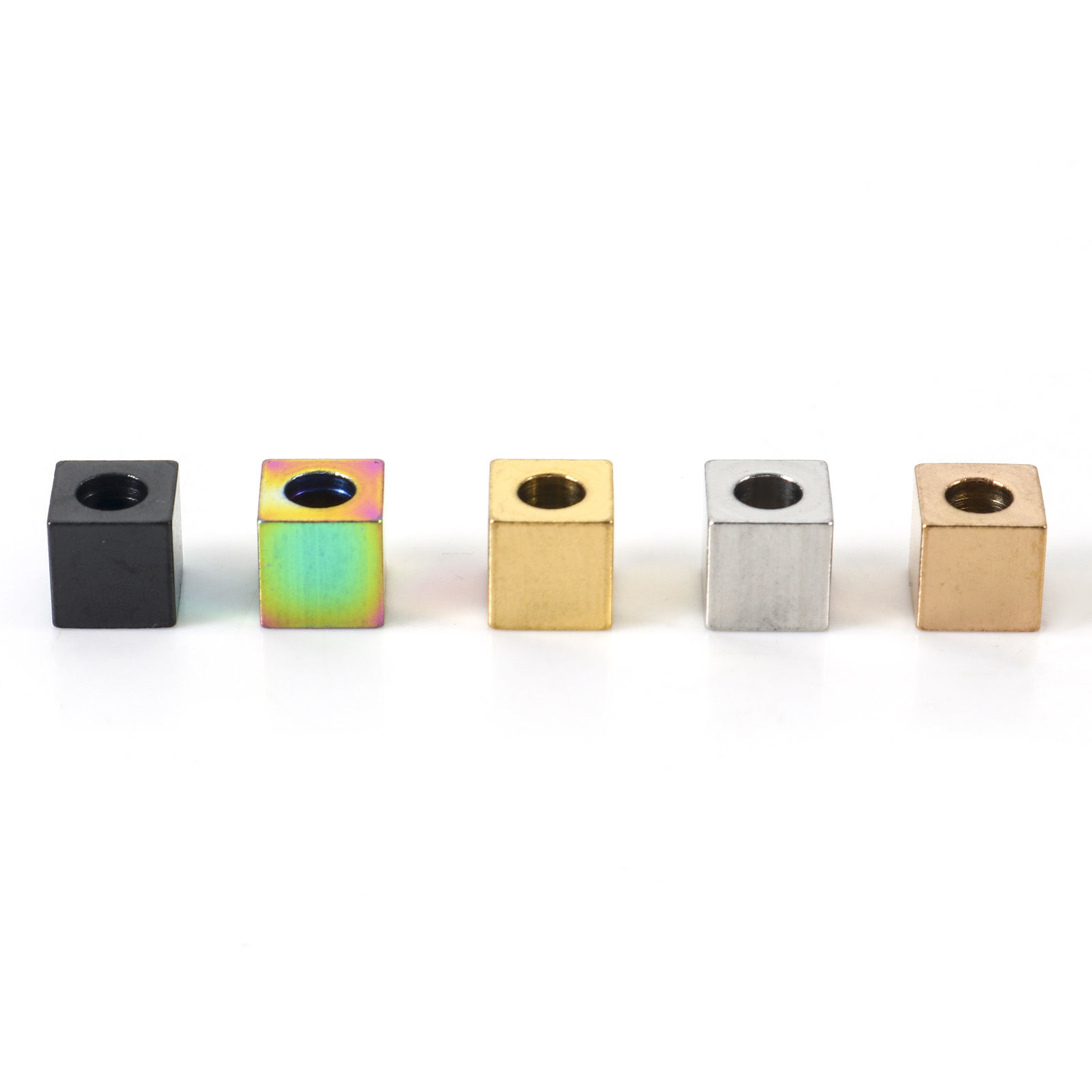 Picture of Eco-friendly Vacuum Plating 304 Stainless Steel Beads For DIY Jewelry Making Cube Multicolor 4mm x 4mm