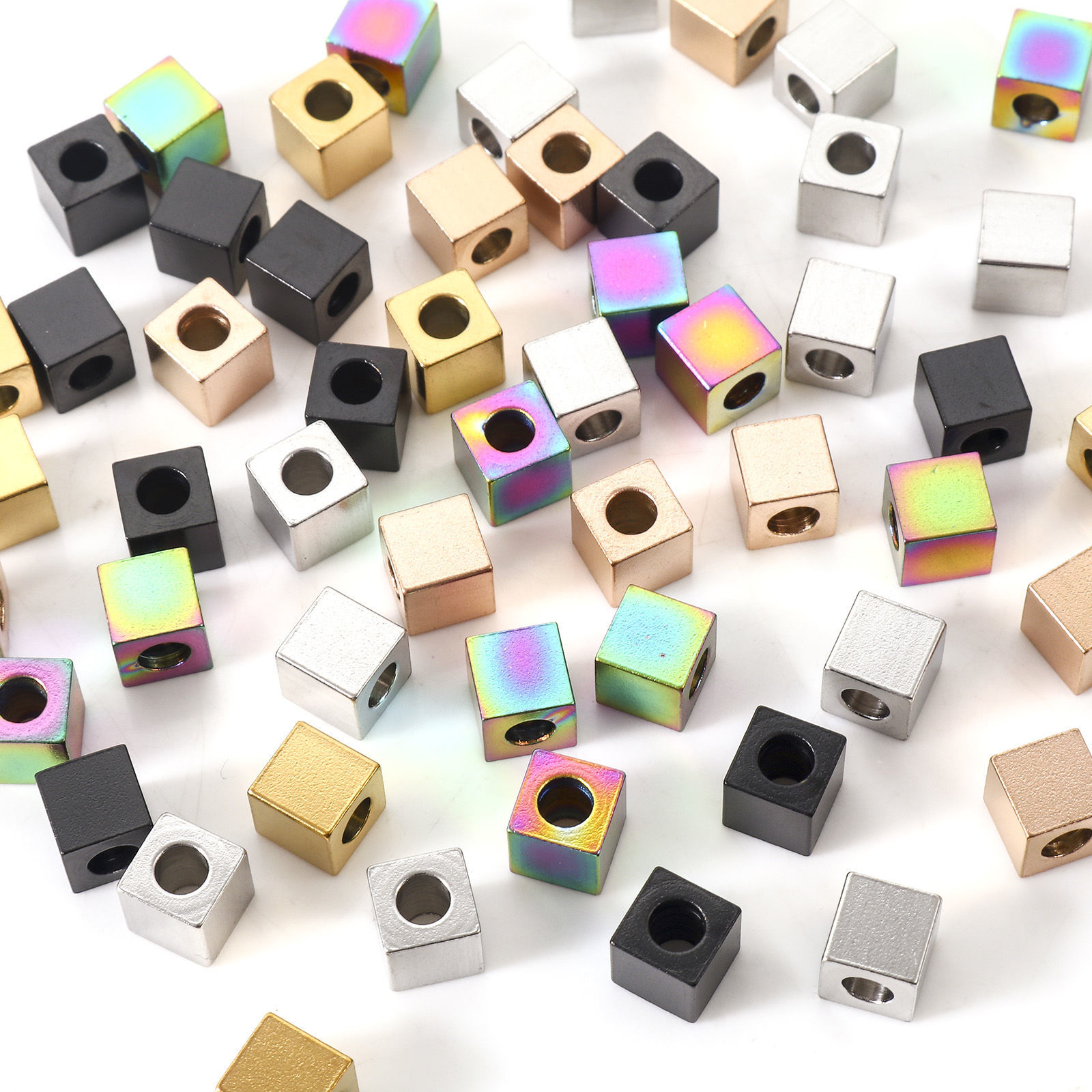 Picture of Eco-friendly Vacuum Plating 304 Stainless Steel Beads For DIY Jewelry Making Cube Multicolor 4mm x 4mm