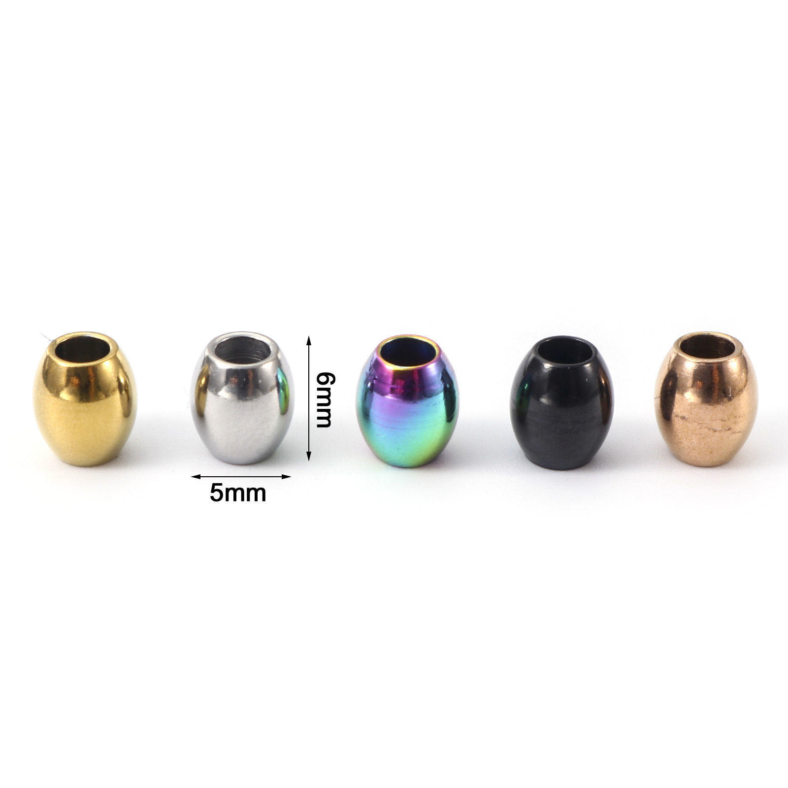 Picture of Eco-friendly Vacuum Plating 304 Stainless Steel Beads For DIY Jewelry Making Oval Multicolor 6mm x 5mm
