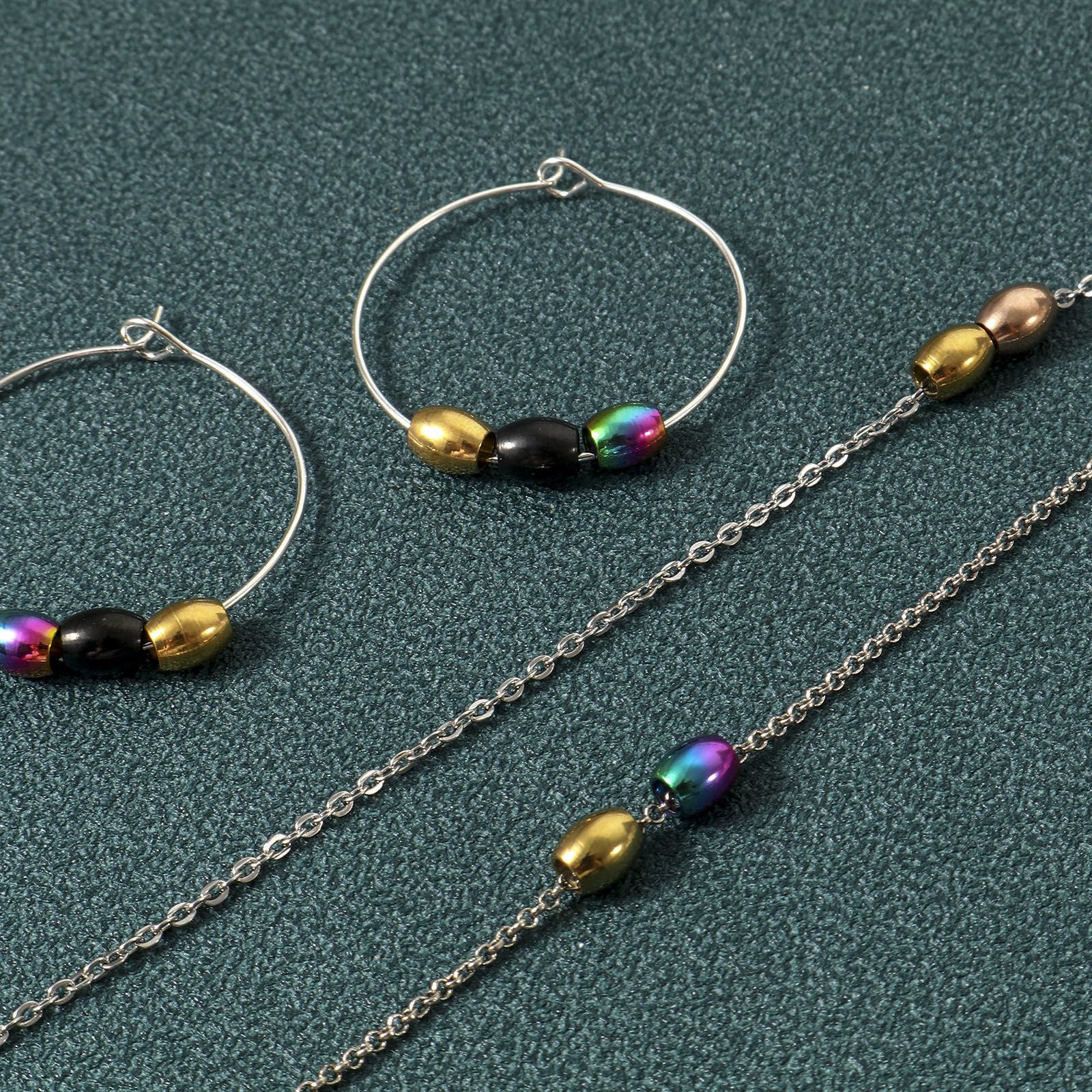 Picture of Eco-friendly Vacuum Plating 304 Stainless Steel Beads For DIY Jewelry Making Oval Multicolor 6mm x 5mm