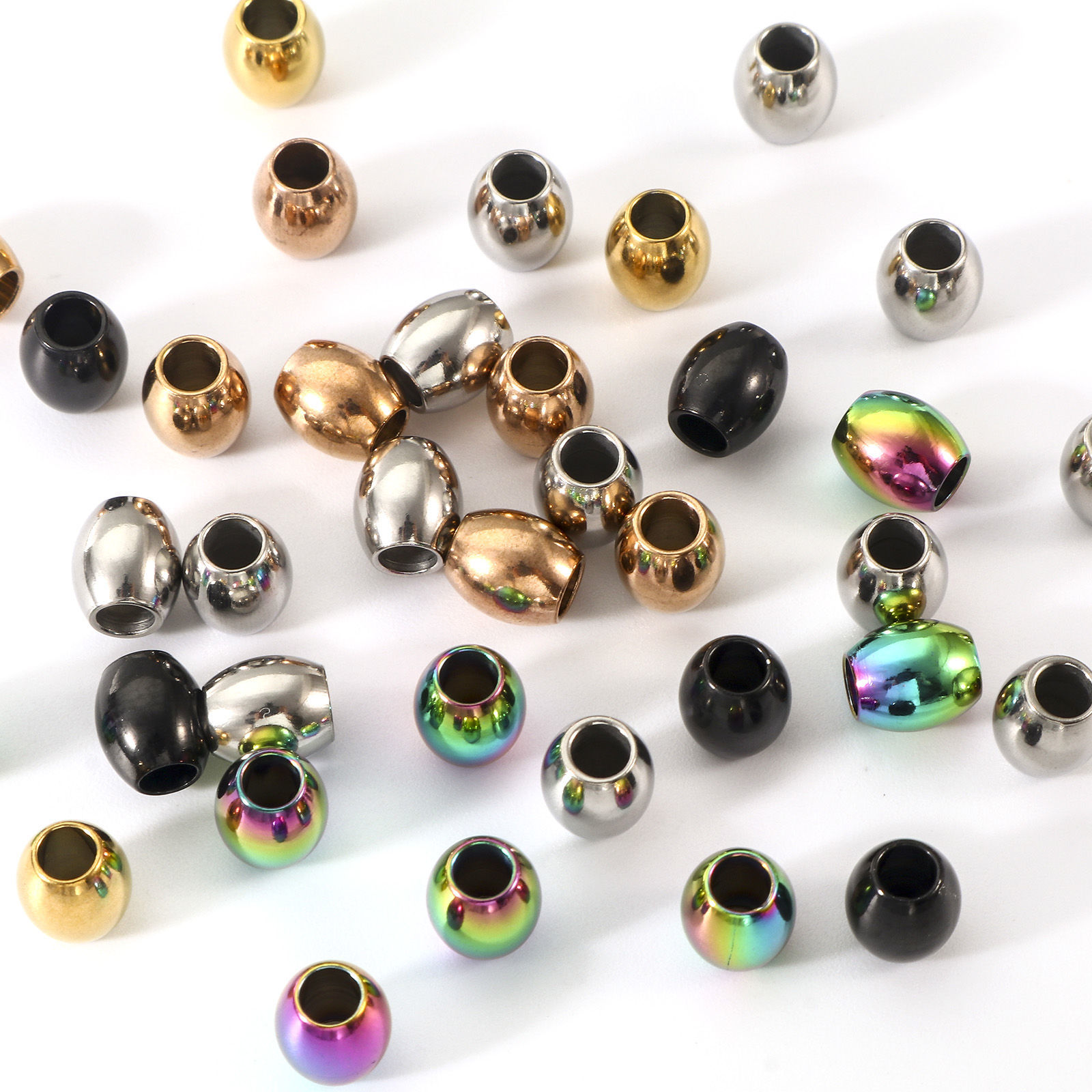 Picture of Eco-friendly Vacuum Plating 304 Stainless Steel Beads For DIY Jewelry Making Oval Multicolor 6mm x 5mm